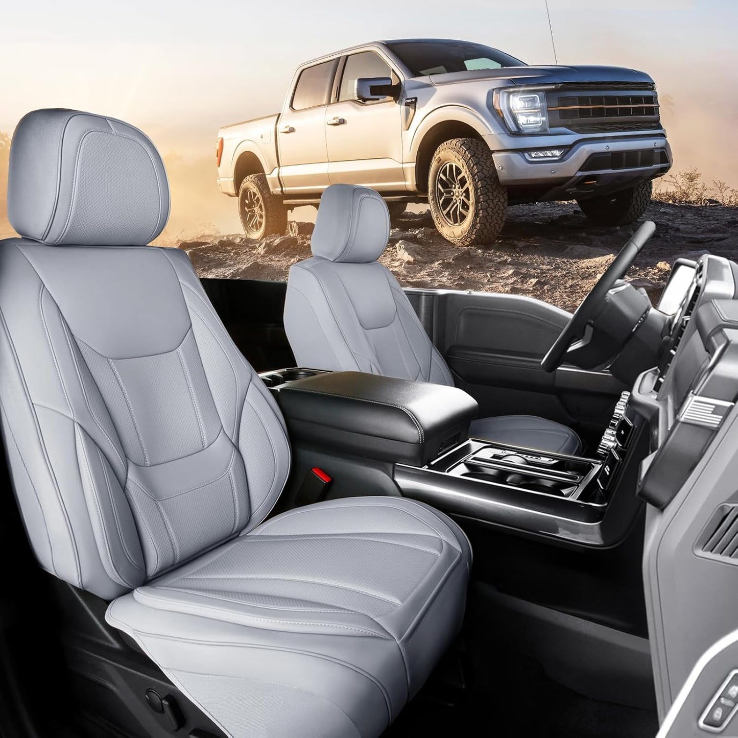 Coverland Custom Car Seat Covers Compatible with 2004-2015 Titan King Cab, Crew Cab - Premium Leather Non-Slip Memory Foam Waterproof Interior Protector Front Seat-Gray [See Size Chart-Size A75]