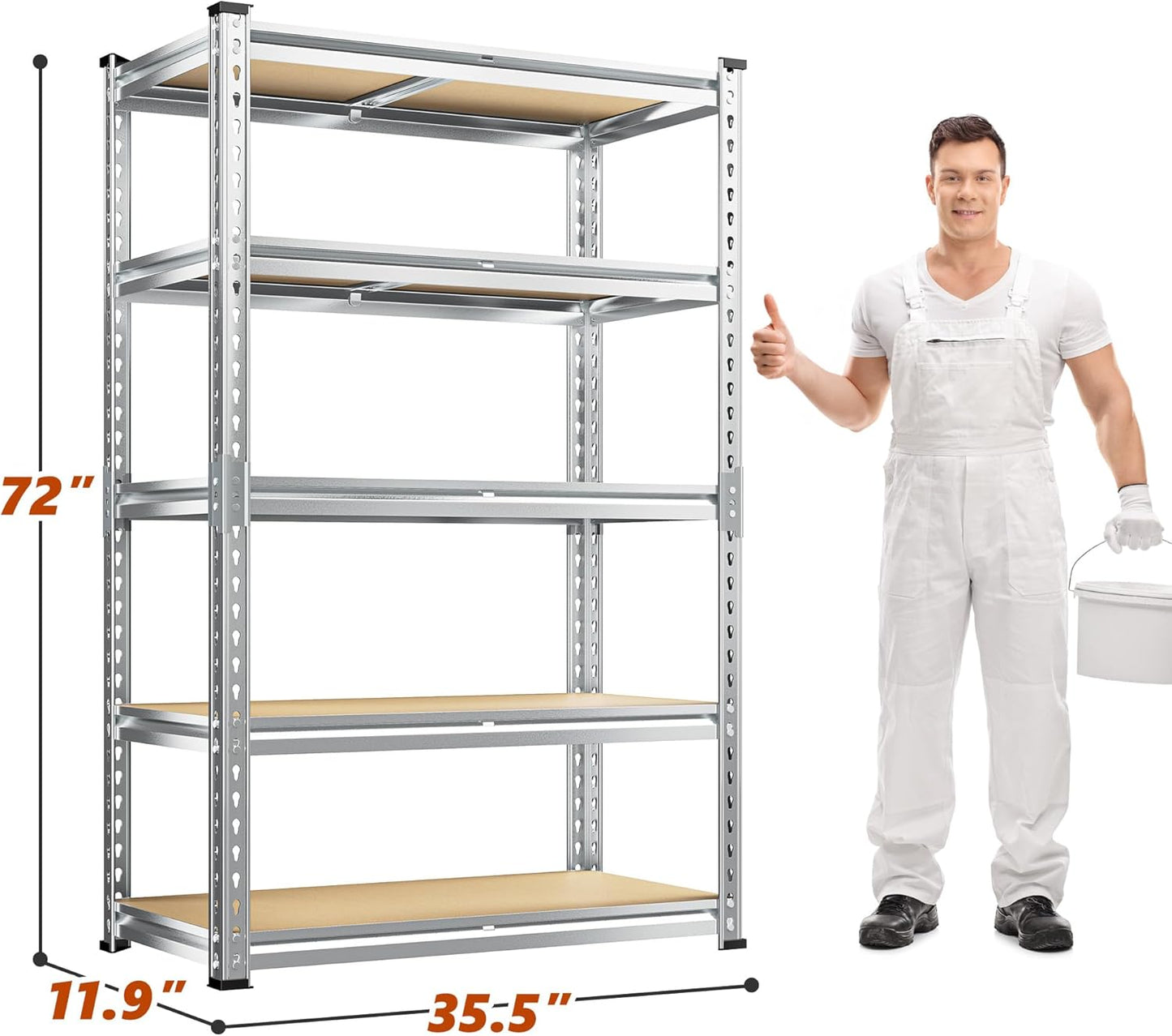 REIBII Garage Shelving, 5 Tier Storage Shelves Load 2020LBS, Adjustable Garage Shelving Heavy Duty, Metal Shelves Unit with Waterproof Columns, 35.5" W x 11.9" D x 72" H, Galvanized, 2 Pack