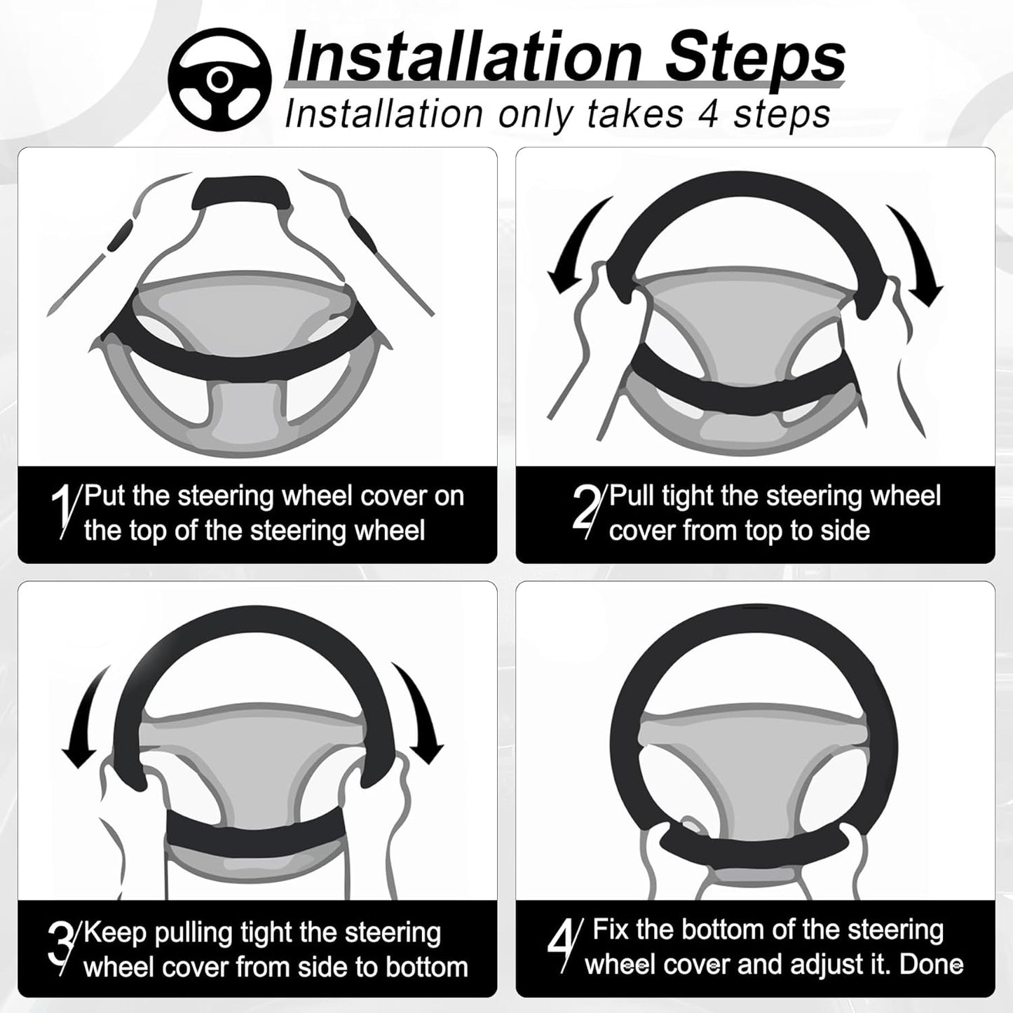 alpmosn Elastic Stretch Steering Wheel Cover, Universal Interior Accessories Steering Wheel Cover for Women & Men, Breathable Microfiber Ice Silk, Anti-Slip, Odorless, Easy Carry(Black)