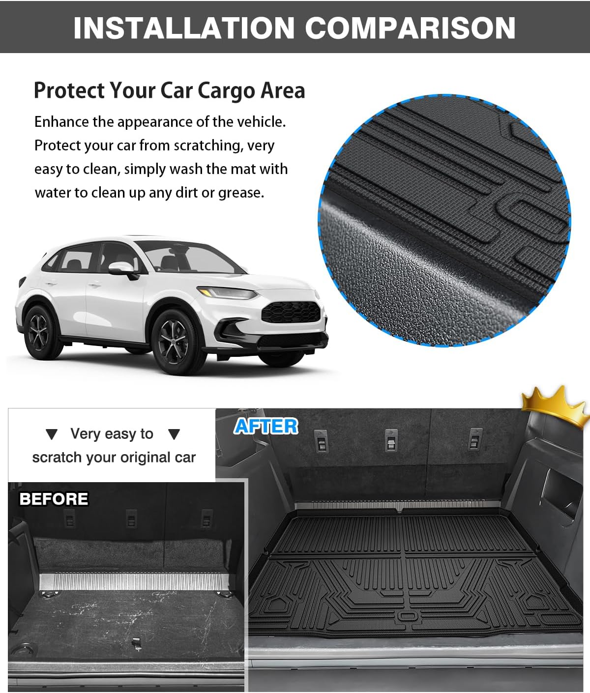 Powerty Floor Mats & Cargo Liner for 2023 2024 2025 Honda HRV HR-V Accessories Floor Mats 2 Row Liner Set All Weather TPE 3D Floor Liners&Rear Cargo Mat