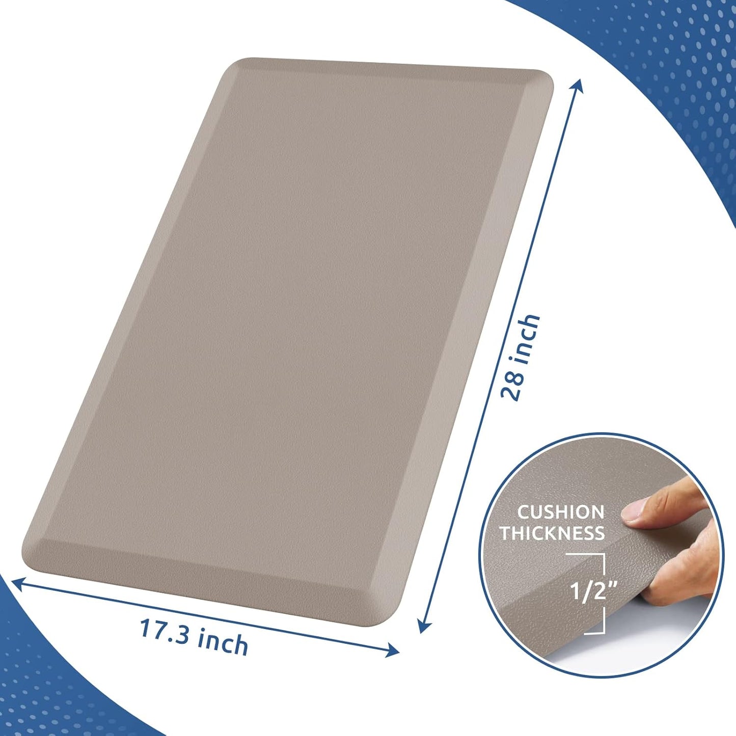 KitchenClouds Kitchen Mat Cushioned Anti Fatigue Rug 17.3"x28" Waterproof Non Slip Standing Desk Mat Comfort Floor Mats for Kitchen House Sink Office (Khaki)