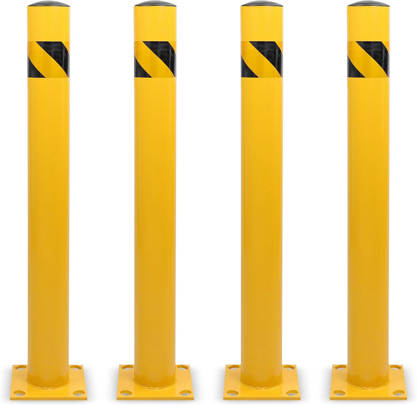 BISupply Safety Bollard Post Parking Barrier 4 Pack - 42in Yellow Pipe Bolt Down Bollard for Garage Lot