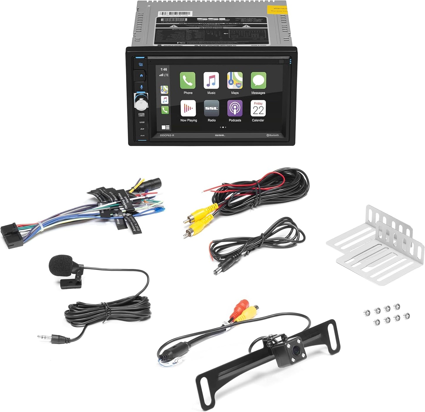 Sound Storm Laboratories DDCP62-R Apple CarPlay Car Multimedia Player - Double-Din, 6.2 Inch Capacitive Touchscreen, Bluetooth, USB, SD, Aux AV in, No CD DVD, AM/FM, Backup Camera Included