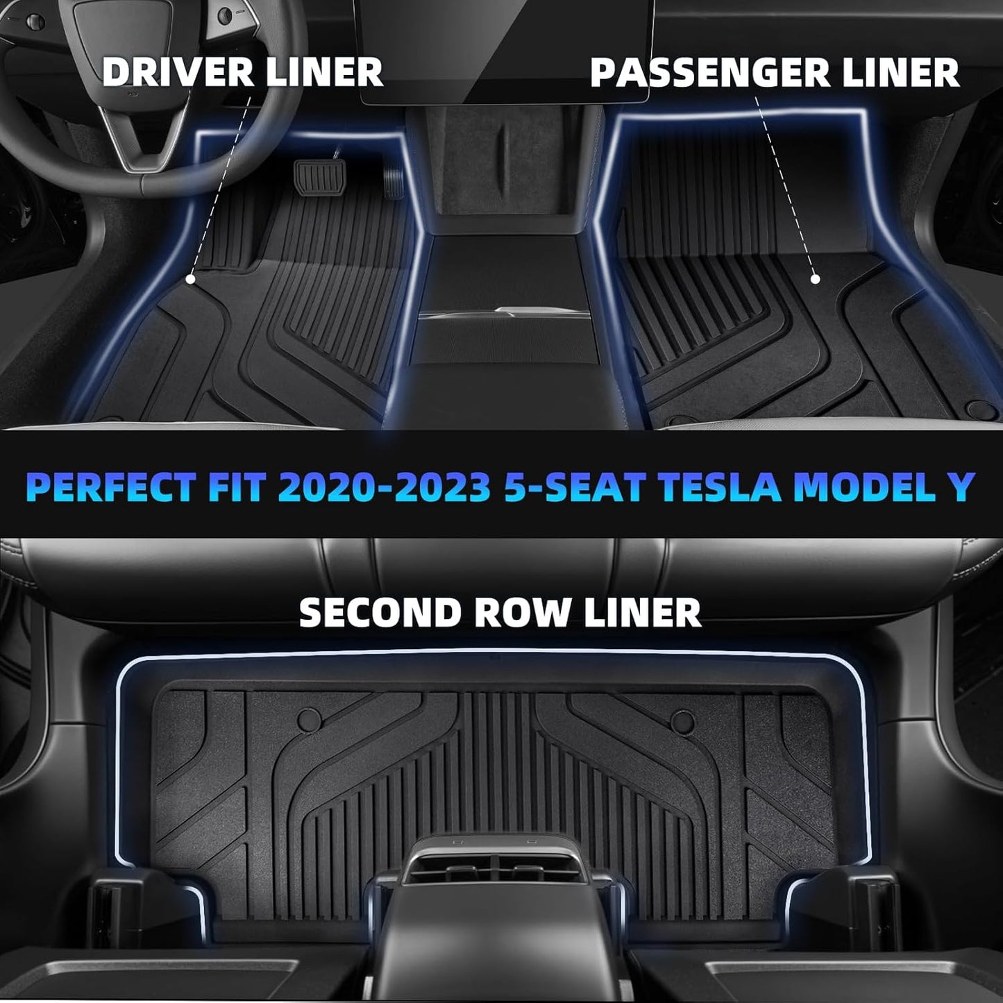 Tesla Model Y Floor Mats for Tesla Model Y 2020-2024,TPE All Weather Custom Fit Floor Liner 1st and 2nd Row Car Liners,Tesla Interior Accessories (Model Y Floor Mats 3PCS)
