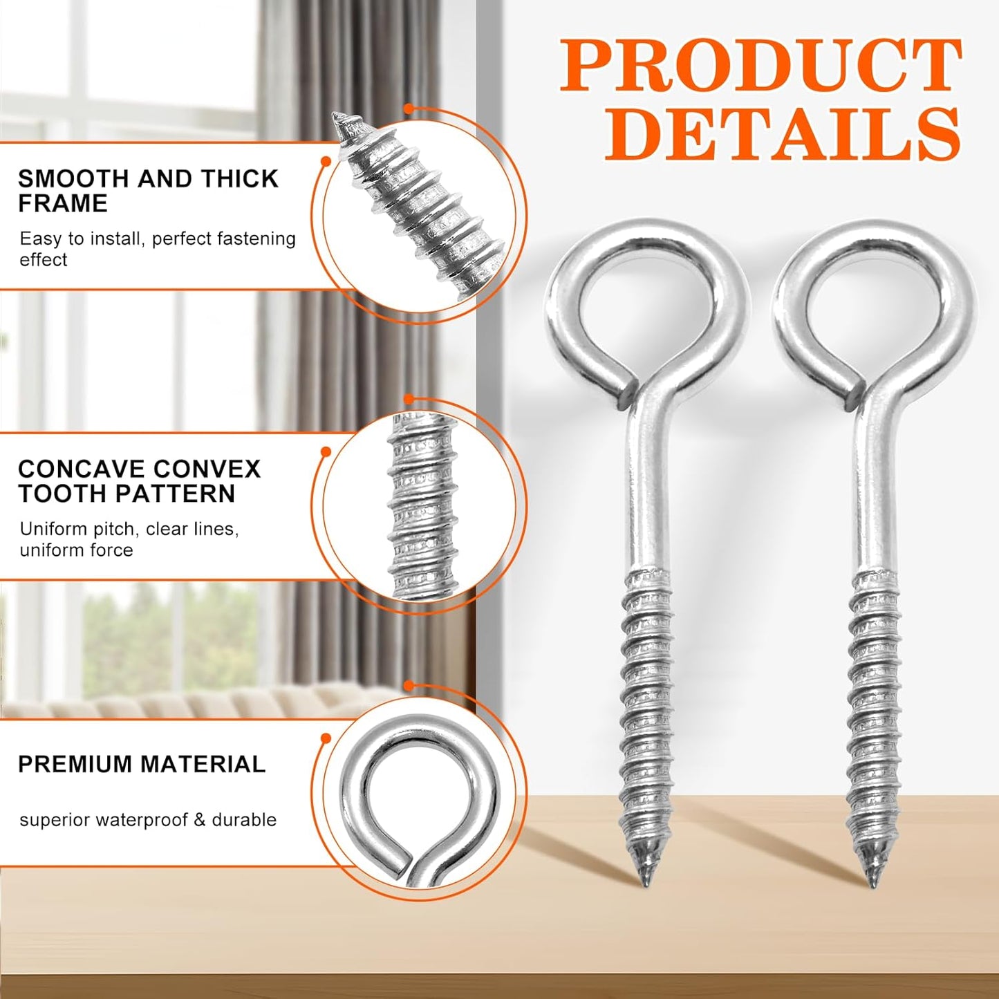 4Pcs Self Tapping Eyelet Screw Eye Bolt，6 Inch Heavy Duty Screw Eyes Hooks ，M10 Wooden Large Screw Eye Hook，Load Capacity 800 Lbs for Hammock ，Yoga，Heavy Indoor Outdoor Uses (4, M10-6 INCH)