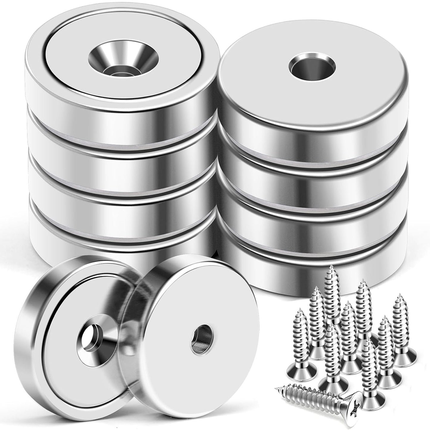 MIKEDE Magnet,150LB+ Neodymium Cup with Super Strong Attraction, Heavy Duty Pot Magnets with Hole for Mounting,Rare Earth Magnets with Screw for Hanging, Office, Craft -10 Pack