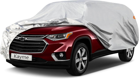 Kayme 6 Layers SUV Car Cover Custom Fit for Chevrolet Chevy Traverse (2009-2025) Waterproof All Weather for Automobiles, Outdoor Full Cover Rain Sun UV Protection.Silver