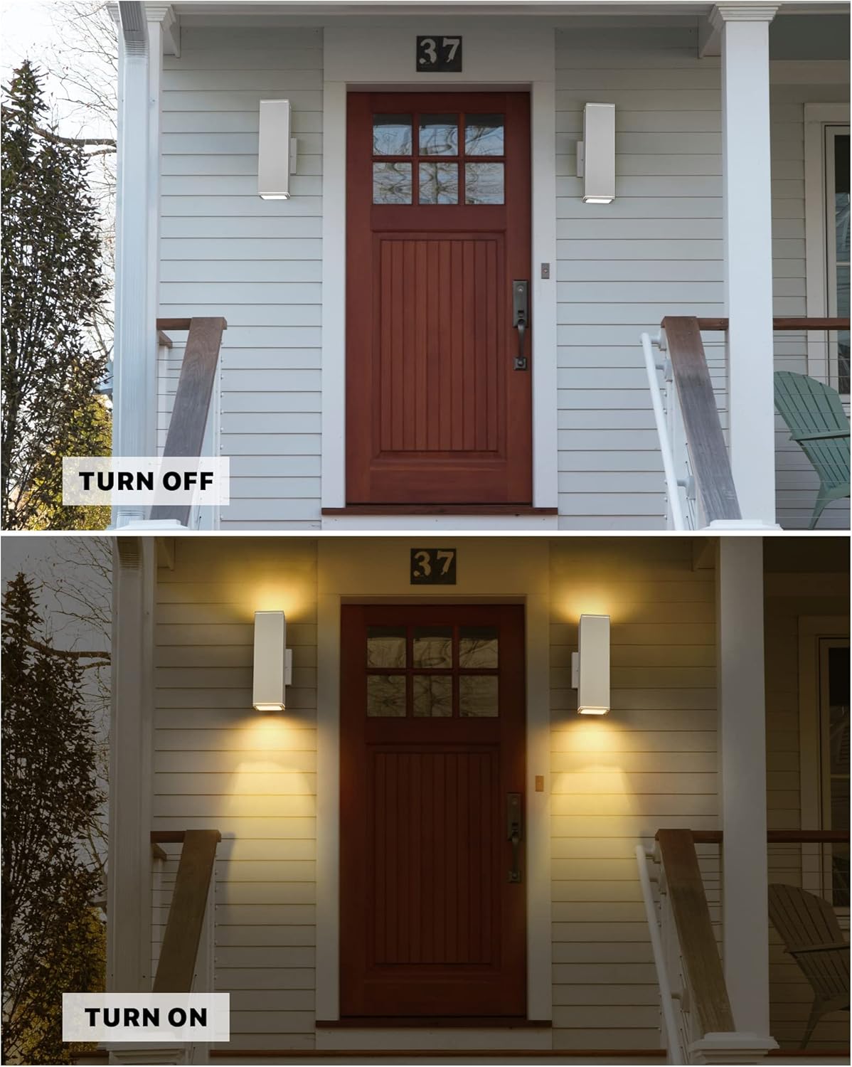 Ken & Ricky Outdoor Wall Lights, Modern Exterior Up and Down Wall Sconces, Square Porch Lights Outdoor Wall with Sanded White Finish - 2 Pack