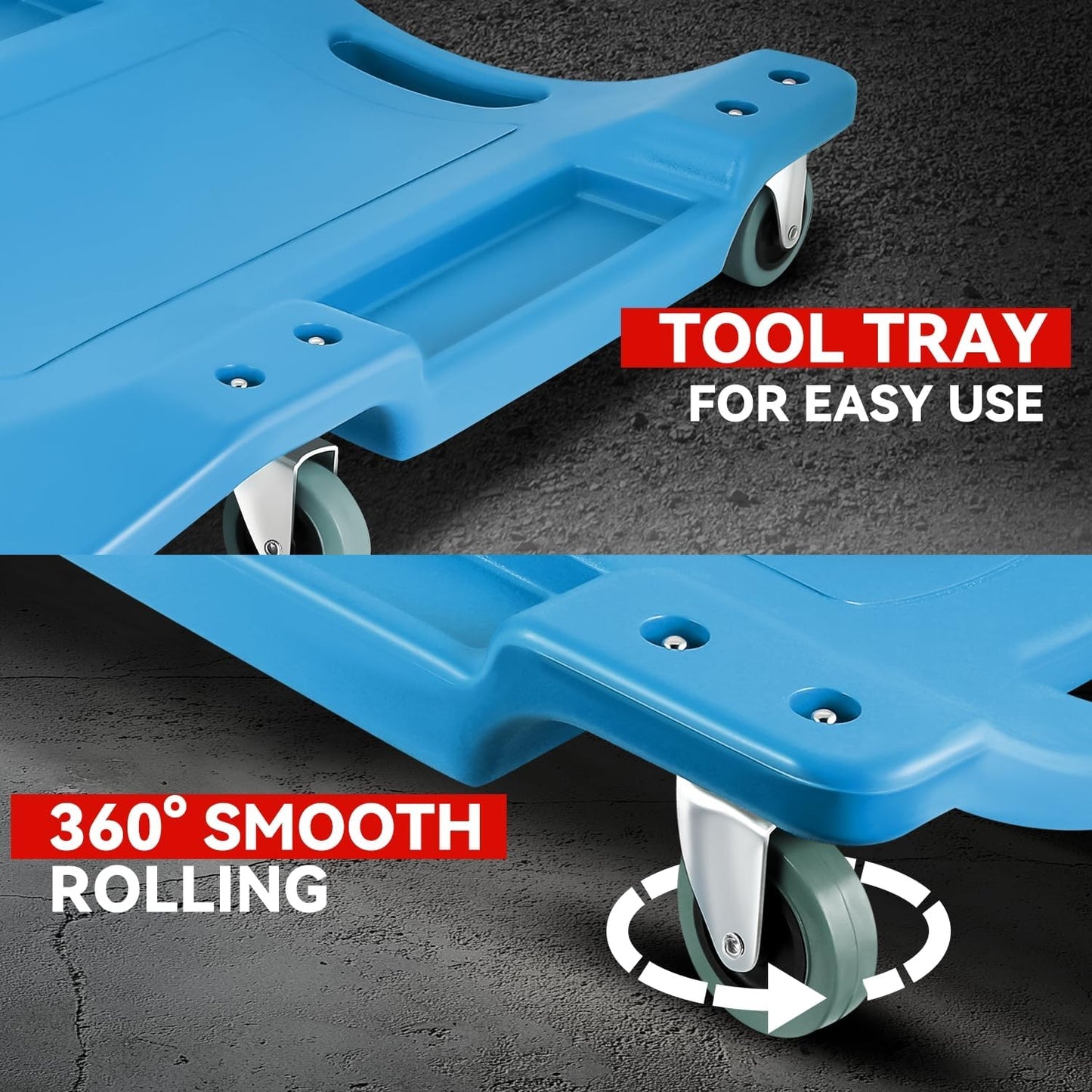 Auto Dynasty 40 Inches Mechanic Creeper, Automotive Garage Repair Low Profile Under Car Rolling Creeper with Padded Headrest, Plastic, Blue