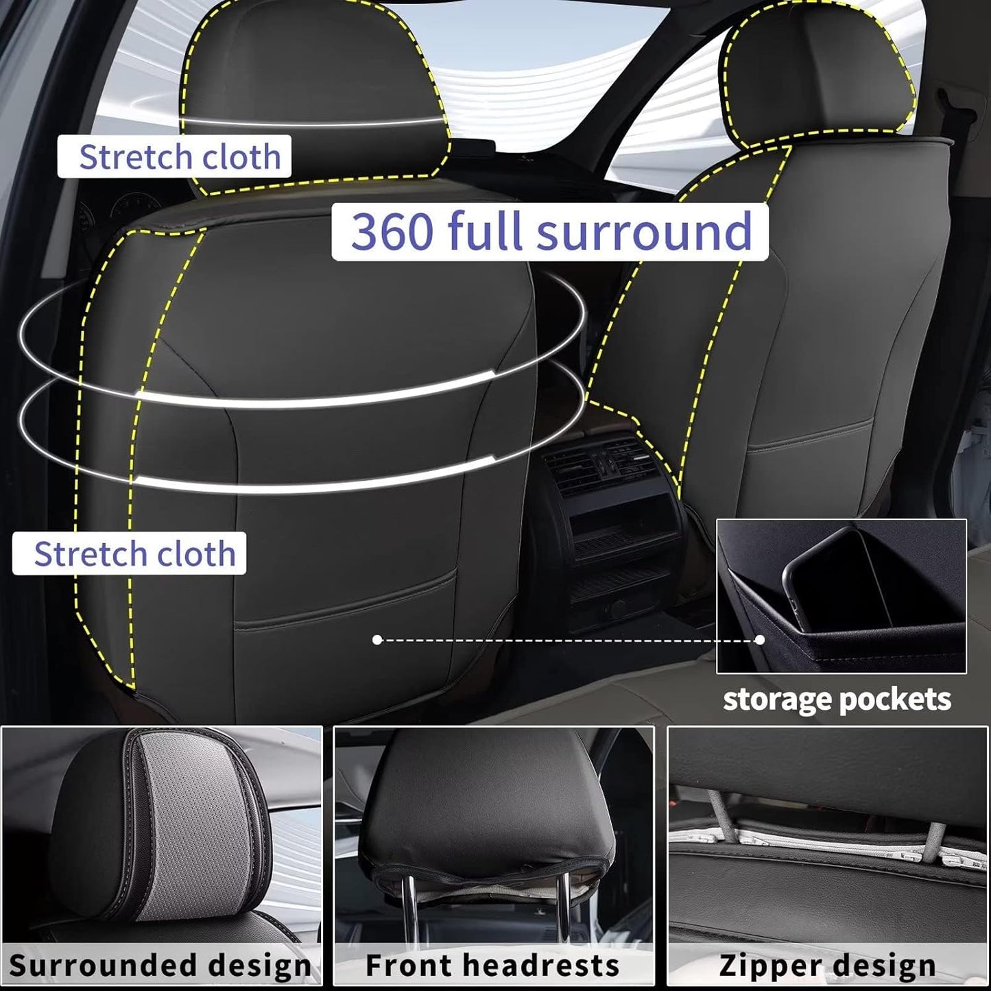 Car Seat Covers Fit for Toyota Camry 2012-2025 Faux Leather Automotive Seat Covers Breathable Waterproof Seat Cushions Compatible with Airbag (5 Seats,Black&Gray)