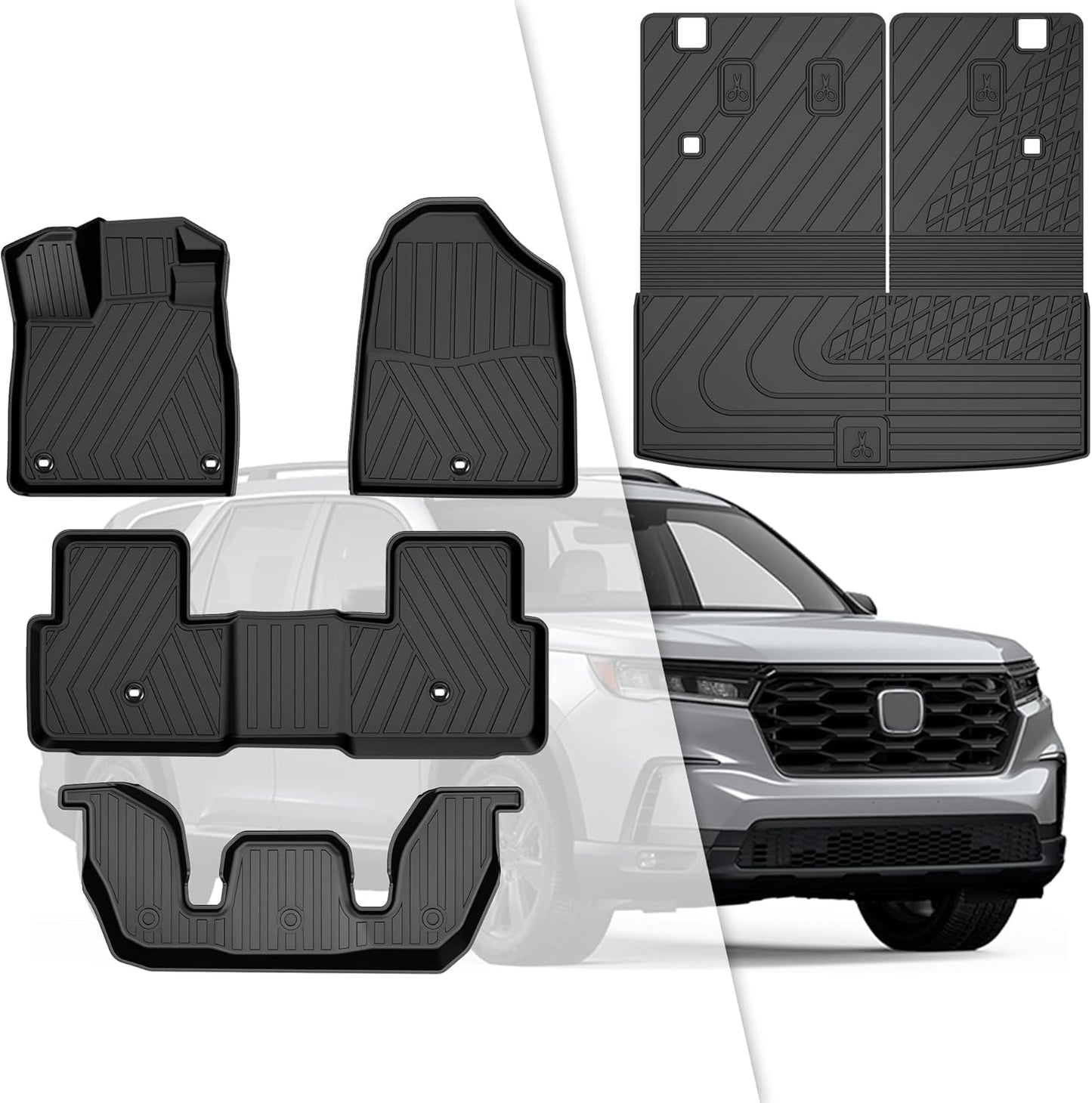 2025 Pilot Floor Mats & Cargo Liner & Backrest Mat Fit for Honda Pilot 2023 2024 2025: All Weather Protection Floor Liner with Back Seat Cover - 1st 2nd 3rd Row Floor Mats Trunk Mat Pilot Accessories