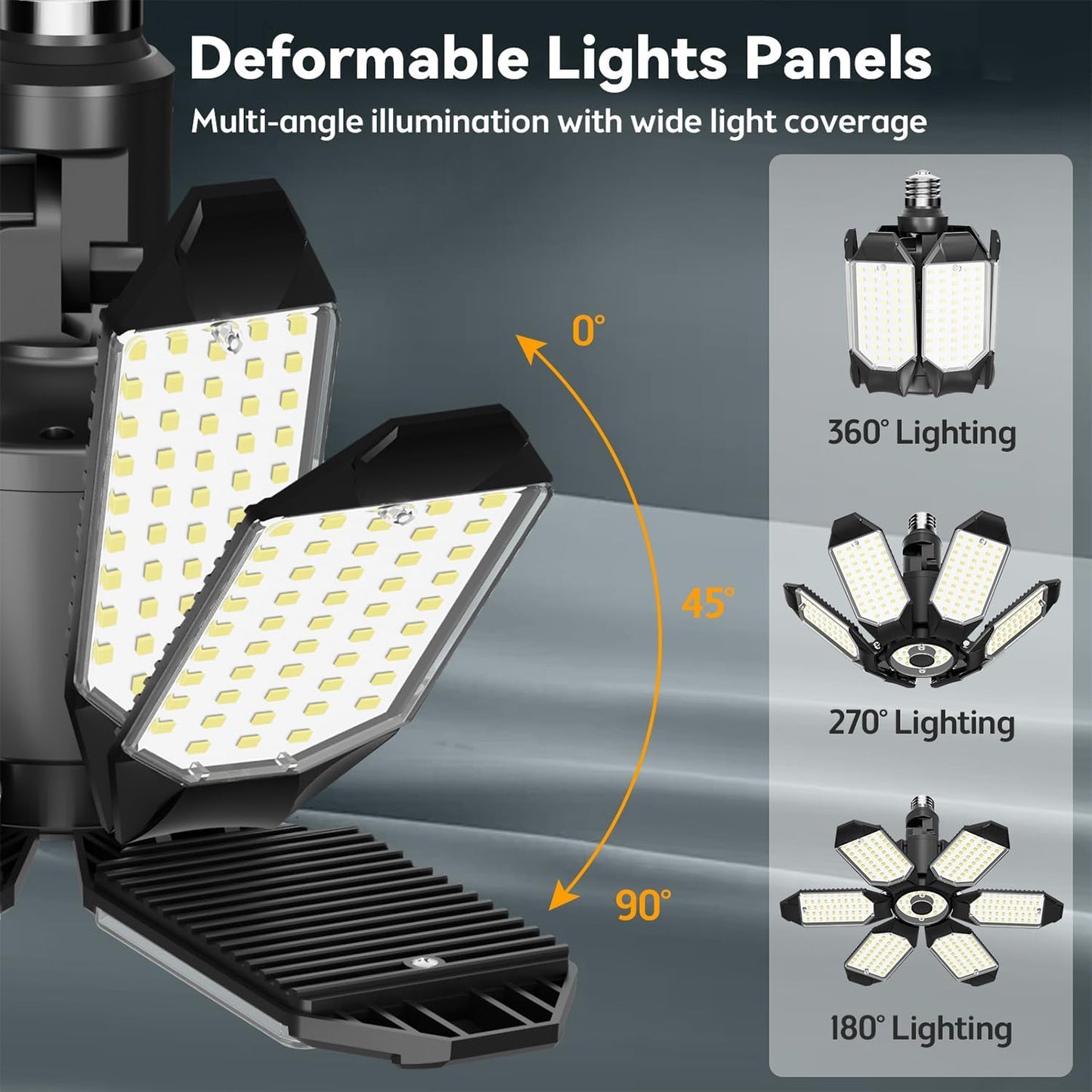 LED Garage Light 2 Pack Super Bright 15000LM LED Shop Ceiling Lights 6500K Garage Lighting, 360°&180° Adjustable Basement Lights with 6 Deformable Panels Screw in E26 E27 Socket for Storage Barn Attic