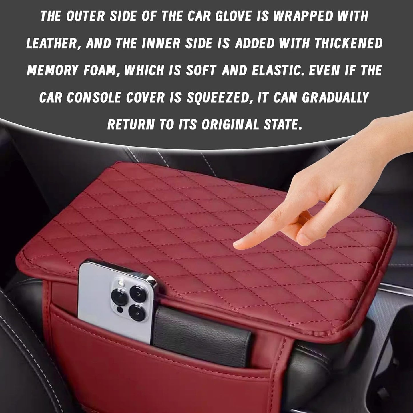 Car Center Console Cover, Upgraded Leather Arm Rest Cover for Car SUV, Car Middle Armrest Console Cover with 2 Storage Bags Scratch Resistant Waterproof Universal Car Accessories (Beige)