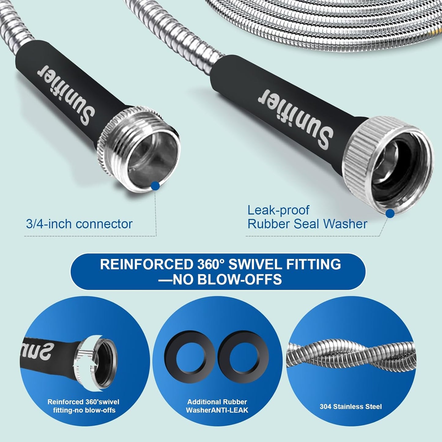 Metal Garden Hose 25 Ft Flexible Stainless Steel Garden Hose Lightweight, Heavy Duty Water Hose With High Pressure Hose Nozzle Sprayer for Garden, Lawn(25 FT)