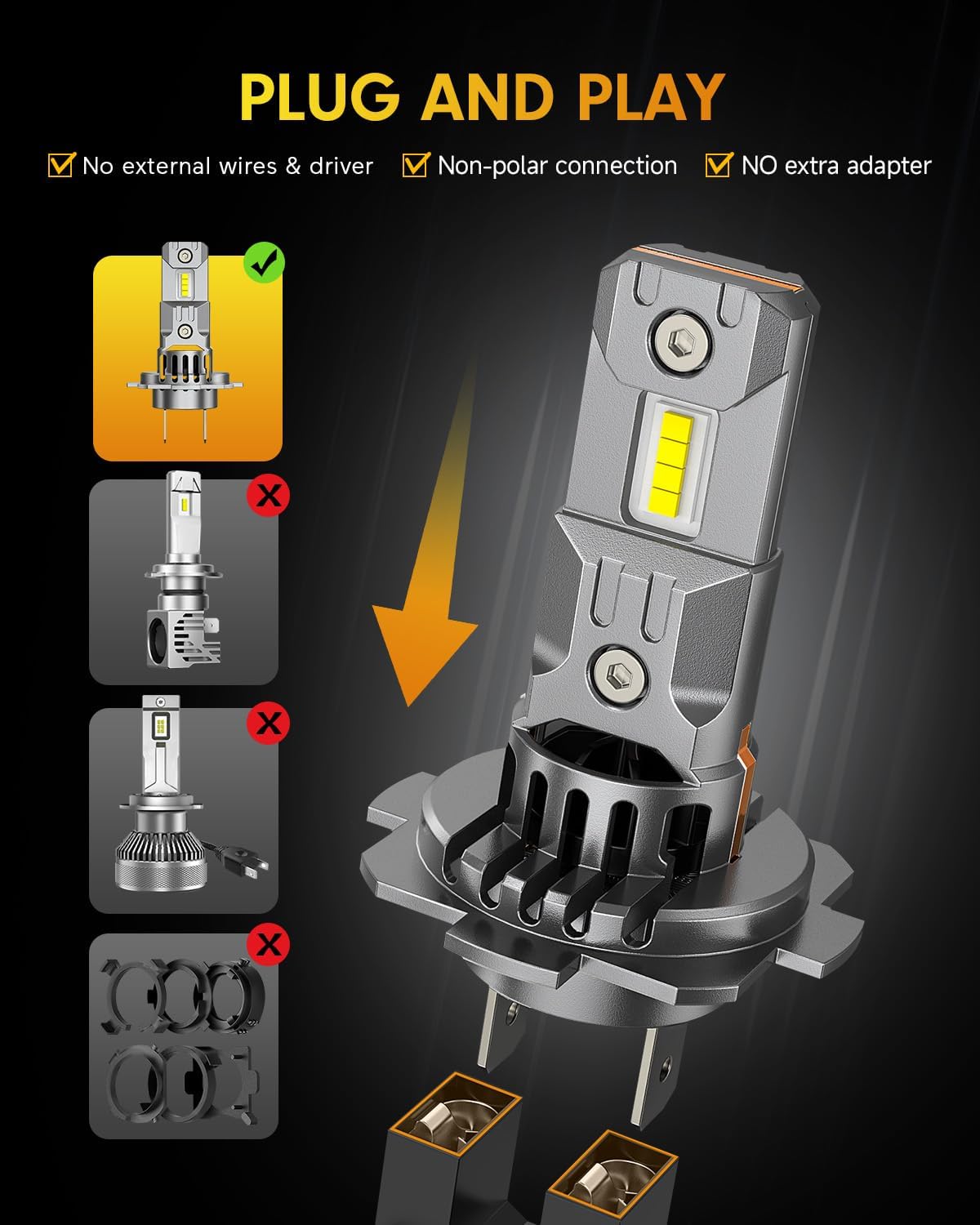 FAHREN Upgraded & Brightest H7 Led Bulbs, (𝟏,𝟎𝟎𝟎%) 𝟏𝟎𝐗 𝟔𝟎,𝟎𝟎𝟎𝐋𝐌 Ultra Bright 6500K H7 fog light, Mini Size No Adapter Needed.IP68 Waterproof,Plug and Play, Pack of 2
