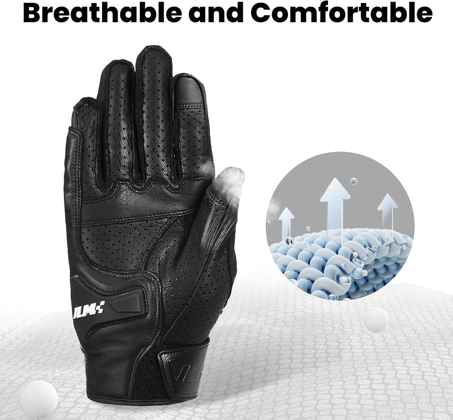 ILM Goatskin Leather Motorcycle Motorbike Powersports Racing Gloves Touchscreen for Men and Women Model DN01(XXL, Black Perforated)