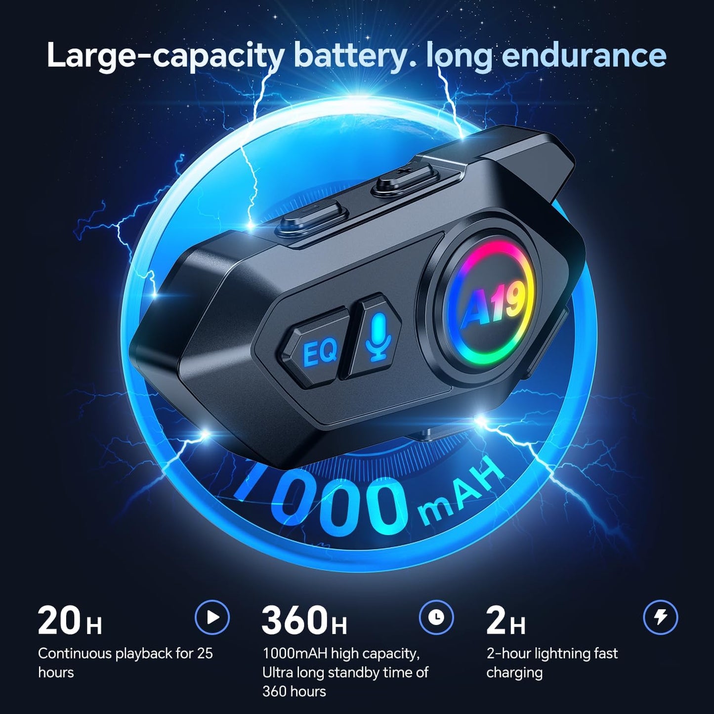 Motorcycle Helmet Bluetooth Headset, Outdoor Wireless Bluetooth 5.4 Headphone Speakers Noise Cancellation Intercom Communication Systems with IPX6 Waterproof/Strong Bass