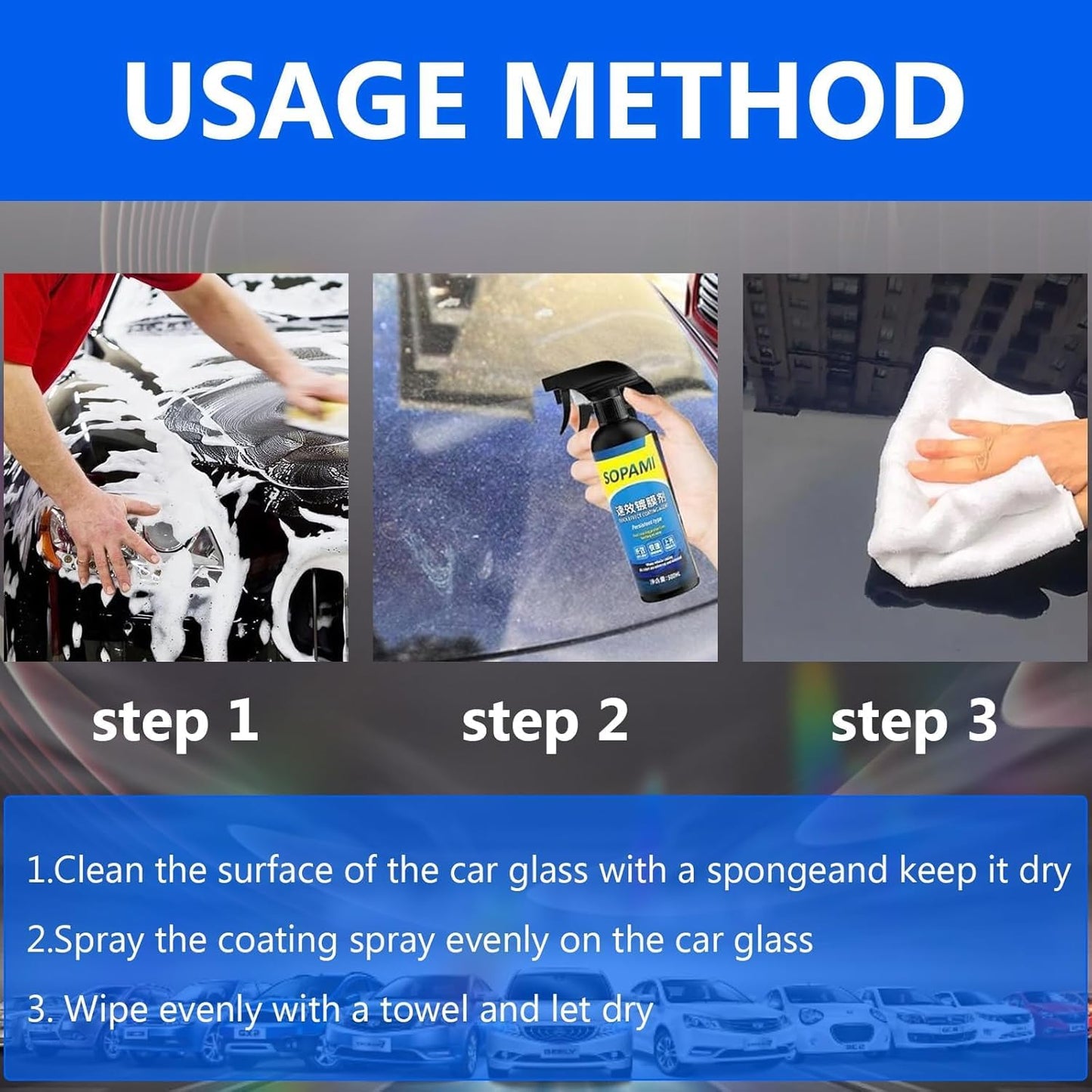 Car Coating Spray Set, Quick Effect Coating Agent, Quickly Coat Car Wax, Scratch Wax Polish Spray Extremely Hydrophobic, Oil Film Emulsion Glass Cleaner (1PCS+Sponge+Cloth)