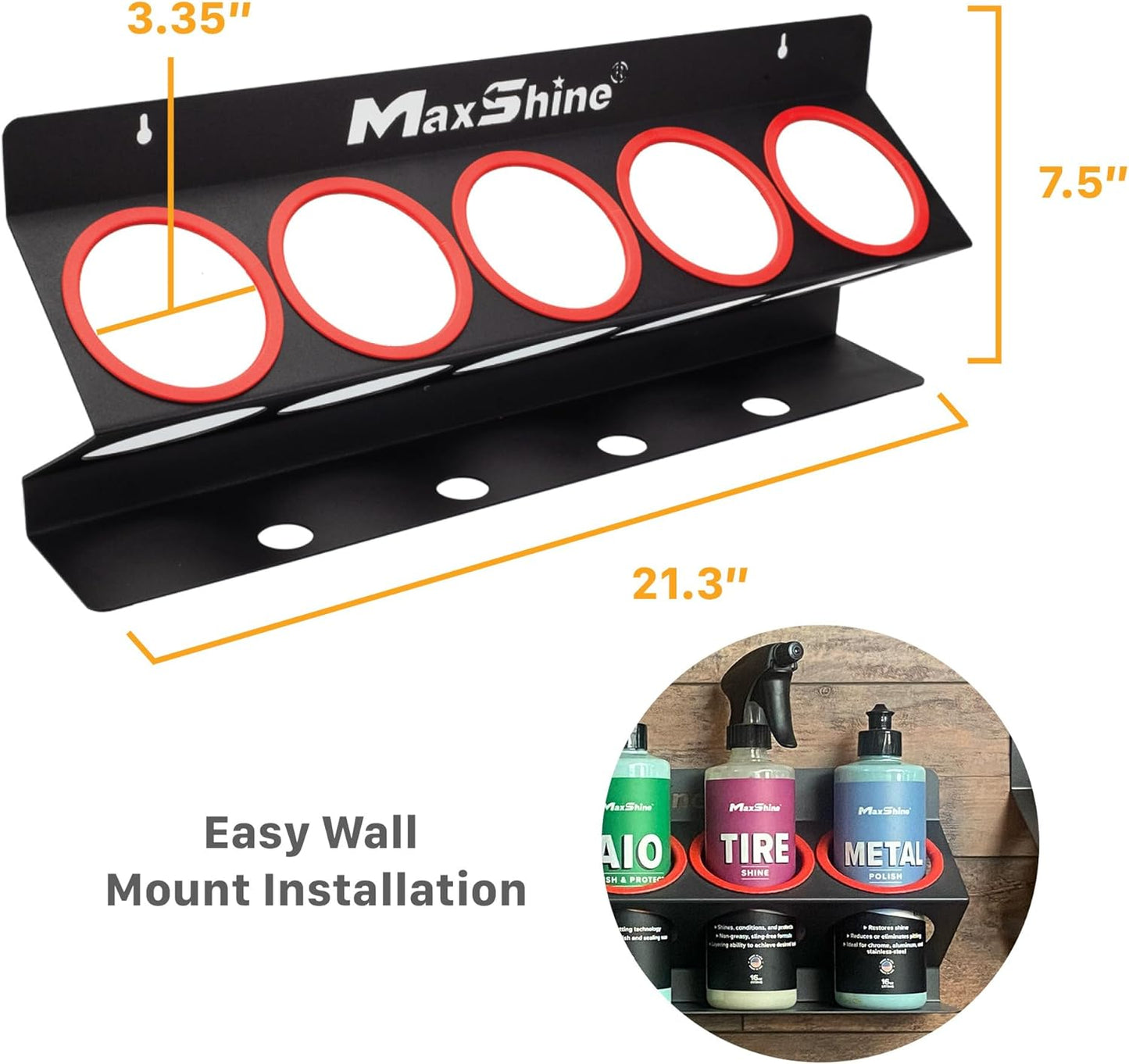 Maxshine Universal Detailing Spray Bottle Holder - Mobile Detailing & Car Garage Organizer, Holds 5 Sprayers (16/32oz) with 4 Small Holes, Lightweight Design, Easy Wall Mounting (Set 1)
