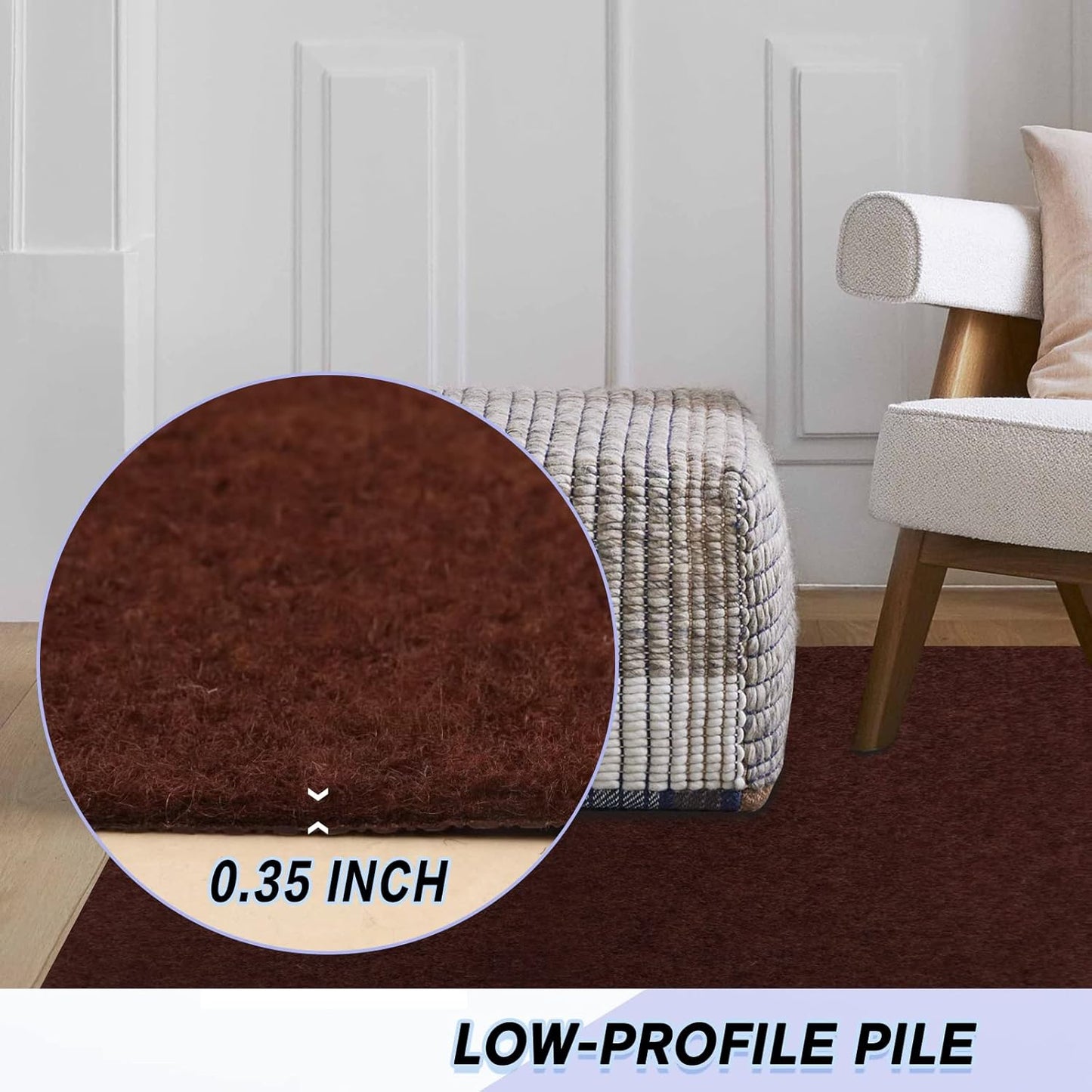 Custom Size Backed Non-Slip Area Rugs Runner, Easy Clean, Waterproof Runner Rugs for Hallway Entryway, Kitchen, Laundry, 4FT x 61FT, Brown