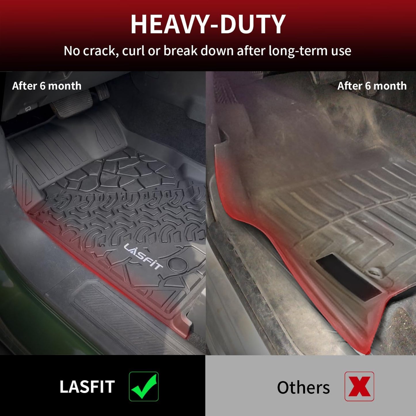 LASFIT Floor Mats Cargo Liner for Ford Bronco 4 Door 2025 2024 2023 2022 2021(Not for Bronco Sport) All Weather TPE Custom Fit SUV Floor Liners Trunk Mat, 1st & 2nd Row & Cargo Liner,4pcs Black