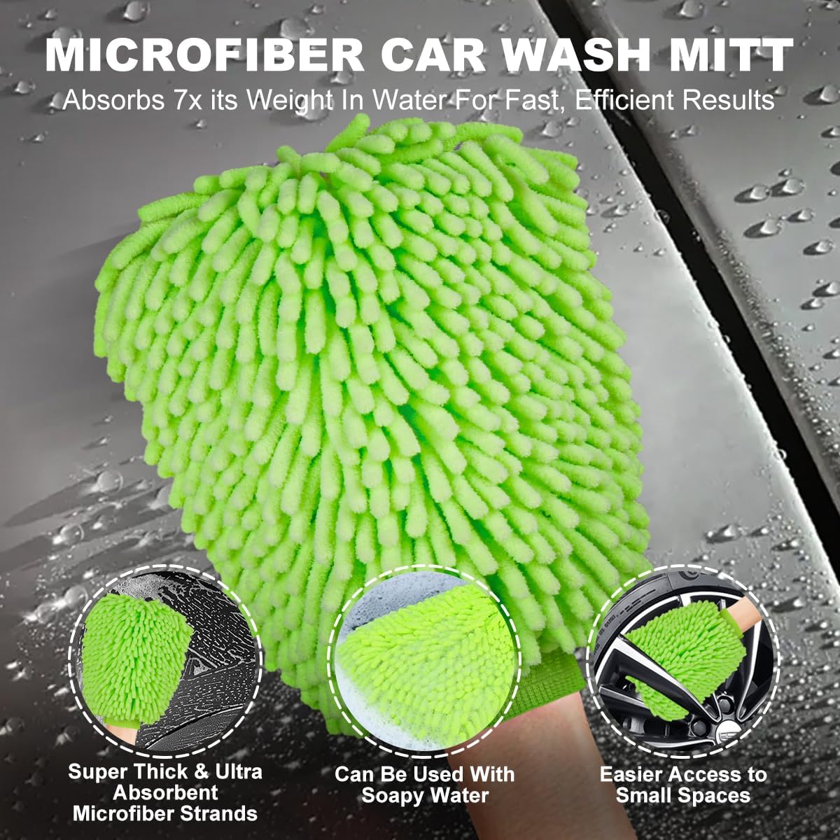 2 Pack Car Microfiber Towels with Car Wash Mitt 1200 GSM Soft Microfiber Car Drying Towels(36"x24" & 16"x16"), Ultra-Absorbent Streak Free Premium Double Twisted-Loop Drying Towels for Car Truck SUV