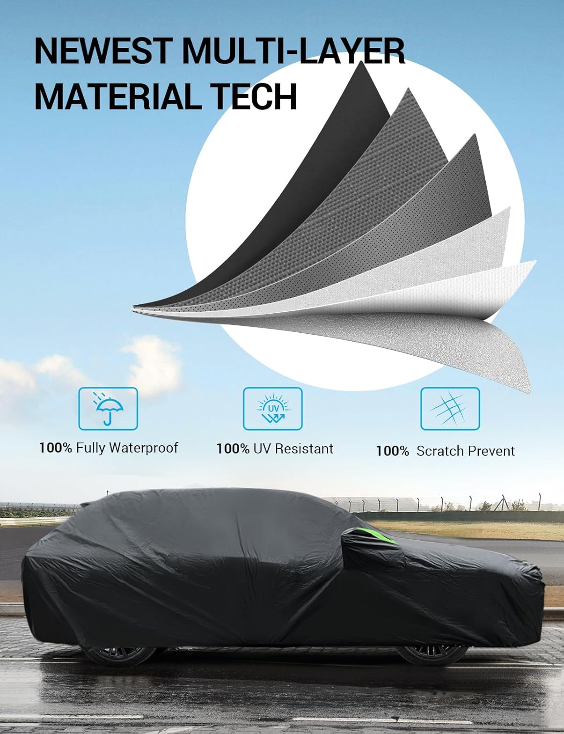 Proadsy 2025 Upgrade Car Cover Custom Fit for Toyota bZ4X 2023 2024 2025, Waterproof All Weather for Automobiles, Full Exterior Cover Rain Snow Sun Protector Indoor Outdoor Car Cover