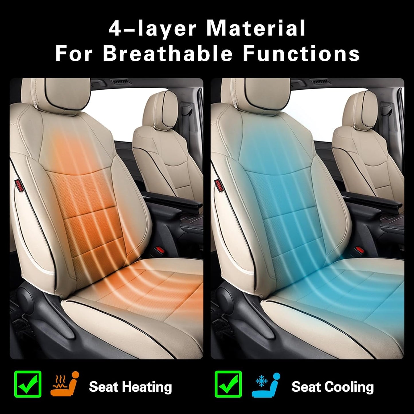 EKR Sienna Seat Covers for 2011-2020 Toyota Sienna LE,XLE, SE,XLE Premium 2nd Row 4/2/4 Split,8 Seats,Waterproof Car Seat Cover Full Set,Car Seat Protectors- Three Row,Leather (Beige)