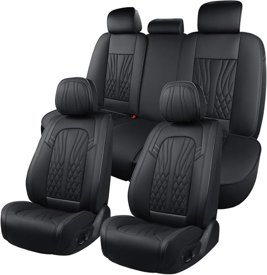 Leather Seat Covers,Car Seat Protector Waterproof,Seat Covers Full Set, Car Seat Protectors 5 Seats,Automotive Seat Covers Fit for Most Cars Black