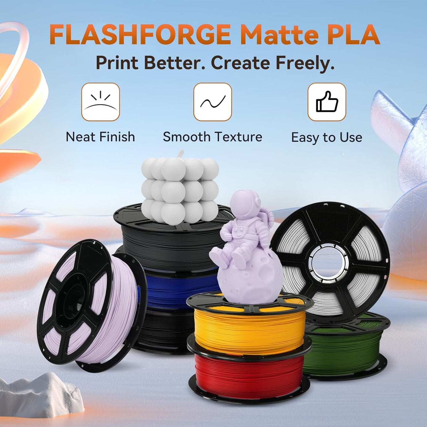 FLASHFORGE PLA Filament 1.75mm +/- 0.02mm, Matte Yellow 3D Printer Filament 1kg (2.2lbs) Spool, Excellent Printing Performance, Easy to Use for Most FDM 3D Printers
