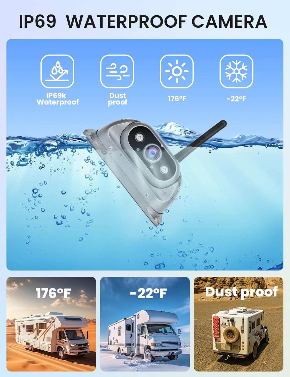 2.5D Display Wireless reversing Camera System FHD 1080P 10.26-inch touchable Display high-Definition Recording reversing Camera Suitable for RV Truck Trailer Wireless Stable Signal Transmission