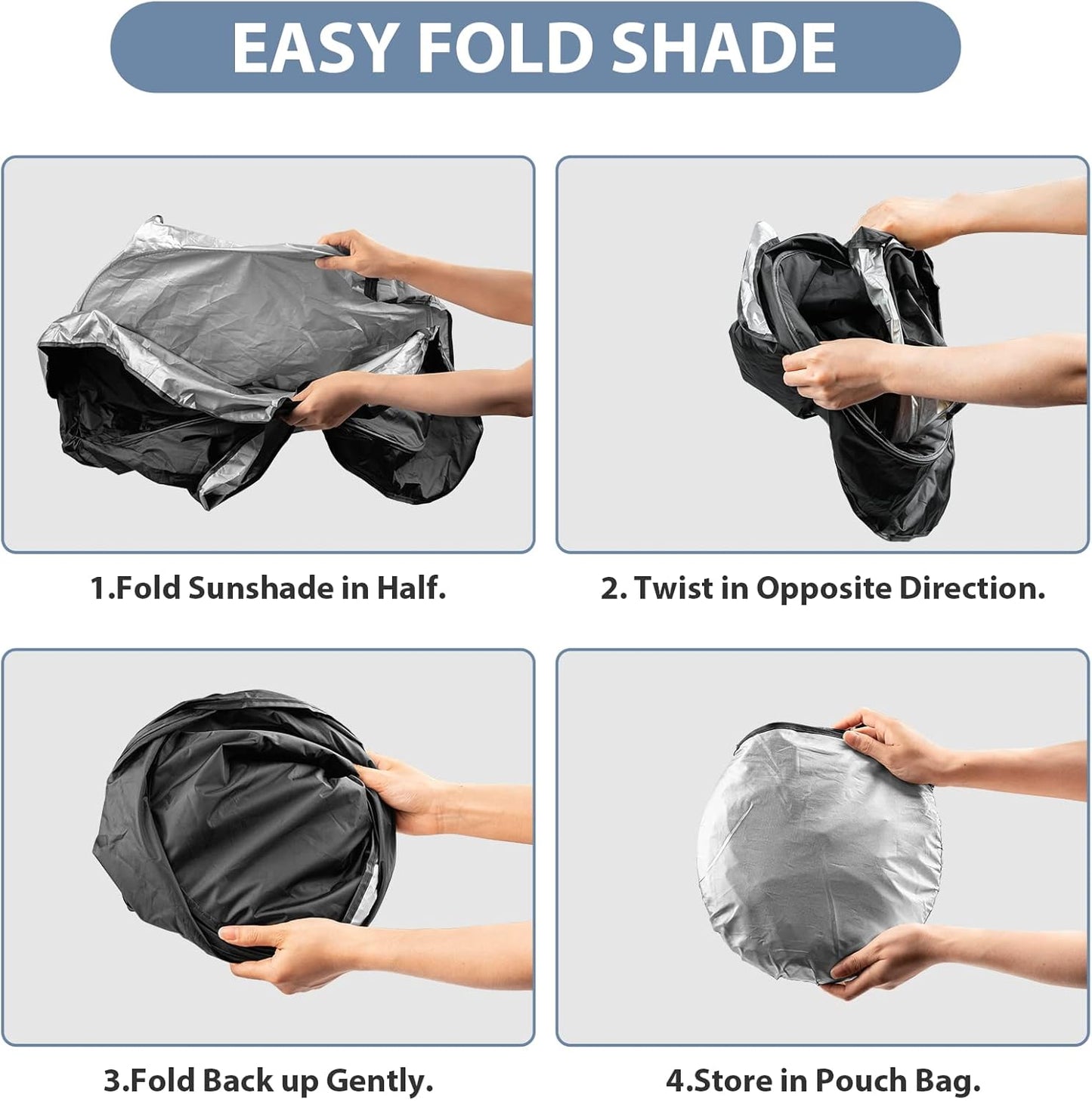Windshield Sun Shade with Storage Pouch for SUVs, Durable 190T Polyester Sun Shield for Front Window, Portable Carry Car Accessories, Standard (63 inches x 34 inches)