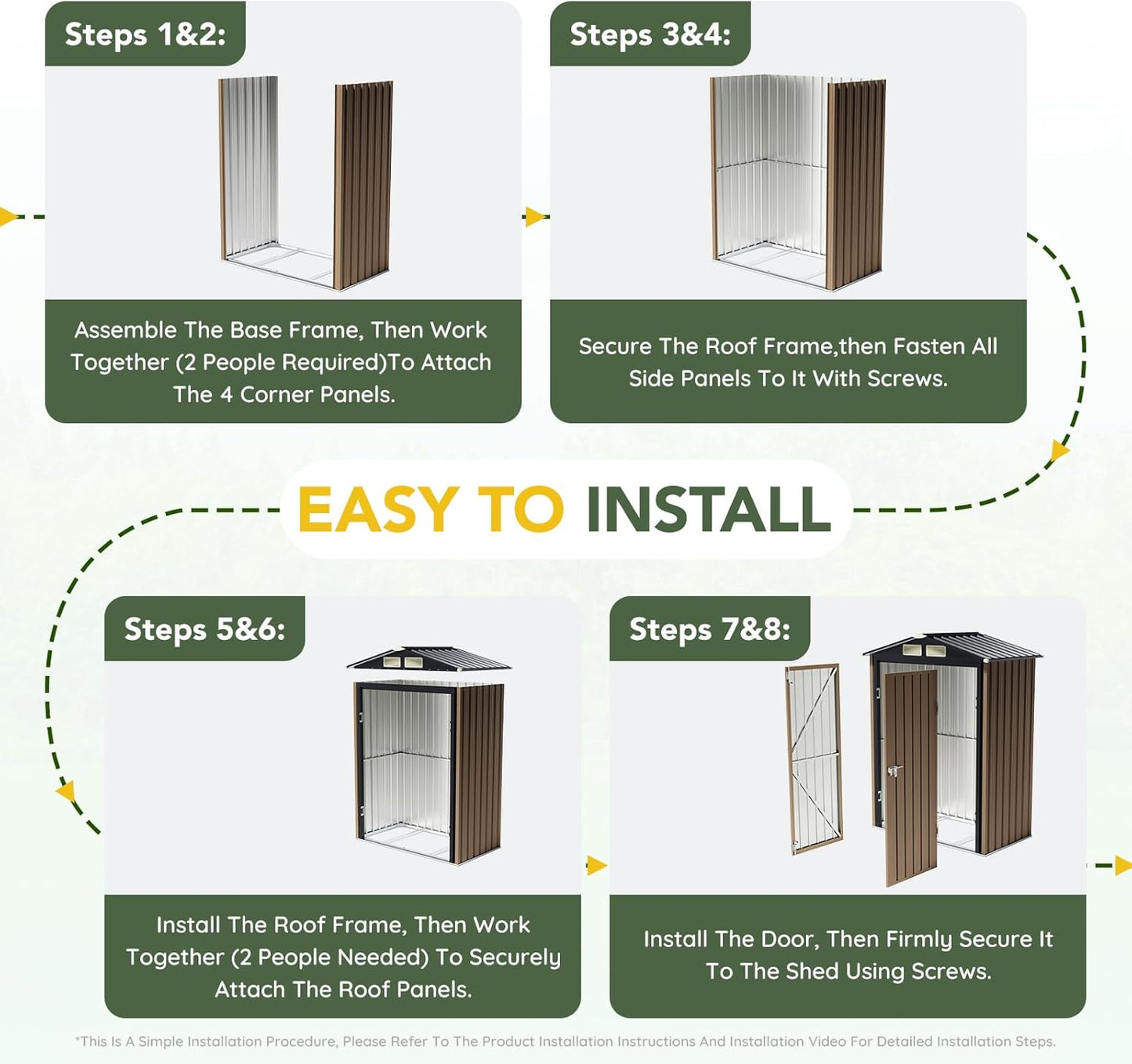 Breezz 5x3FT Outdoor Steel Storage Shed, Lockable Doors, Compact Metal Tool Shed for Garden, Backyard, Patio, Utility, and Bike Storage,Brown