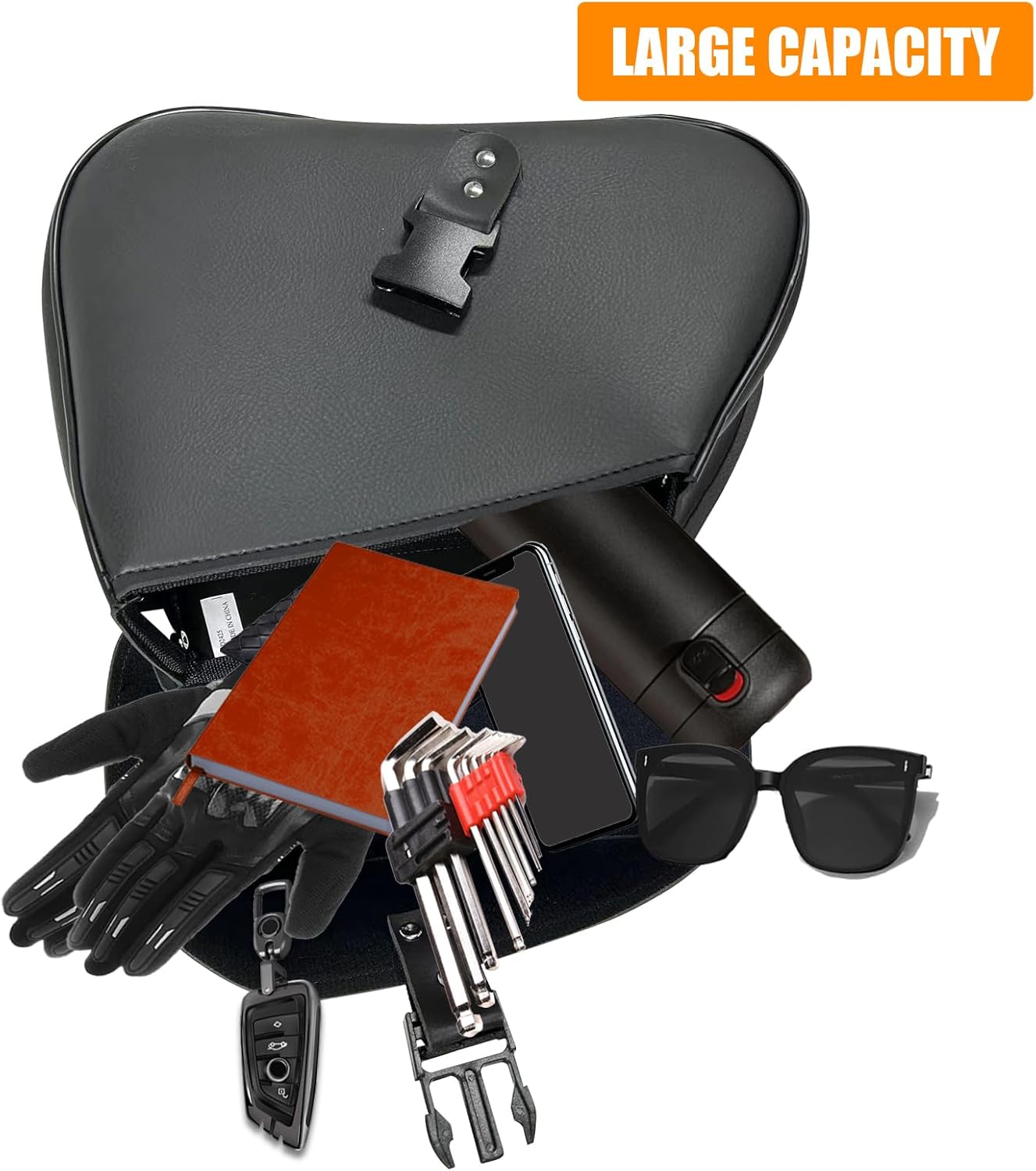 Motorcycle Saddle Bags Synthetic Leather Luggage Bag Waterproof Throw Over Saddlebags For Motorcycle Softails Sportsters Choppers Dyna V-star Shadow (Single Buckle, Black, 12.6 X 8 X 10)