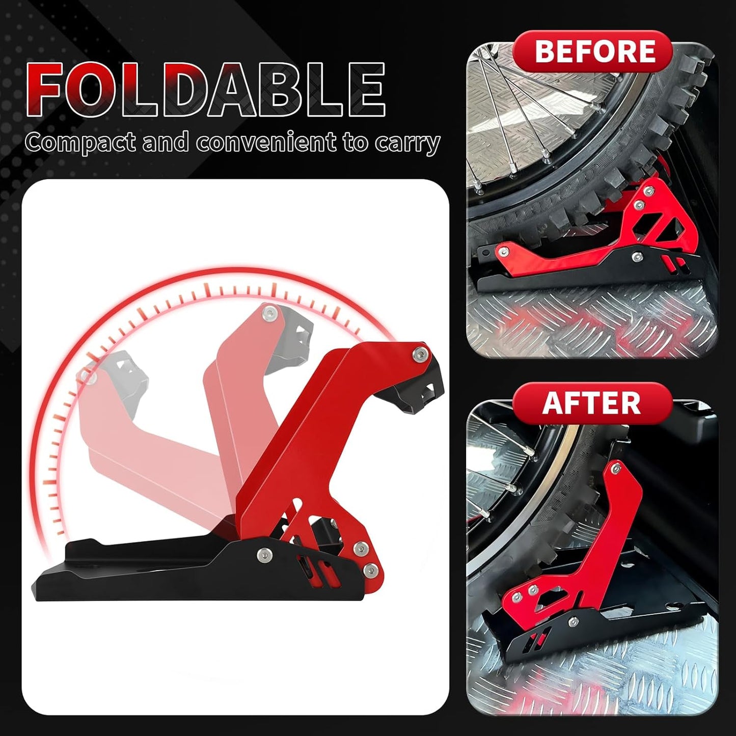 Motorcycle Wheel Chock,Special for Transportation Portable Adjustable 1800 lbs Capacity Front Tire Stand for 8"-21" Wheel Universal for Most Crusier Sports Dirt Bikes Trailer Truck-Red