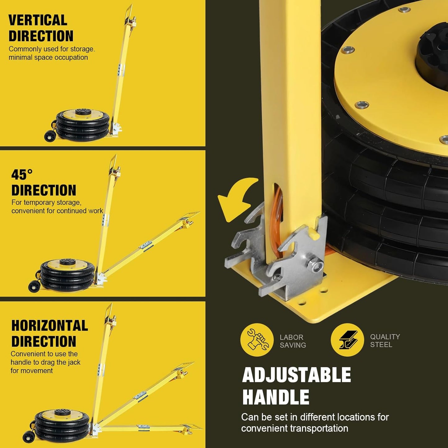 YELLOW JACKET Air Jack 5 Ton Airbag Jack with Adjustable Long Handle and Six Steel Pipes, Lift up to 18.5 inch/470 mm, 3-5 s Fast Lifting Pneumatic Jack for Cars, Garages, Repair