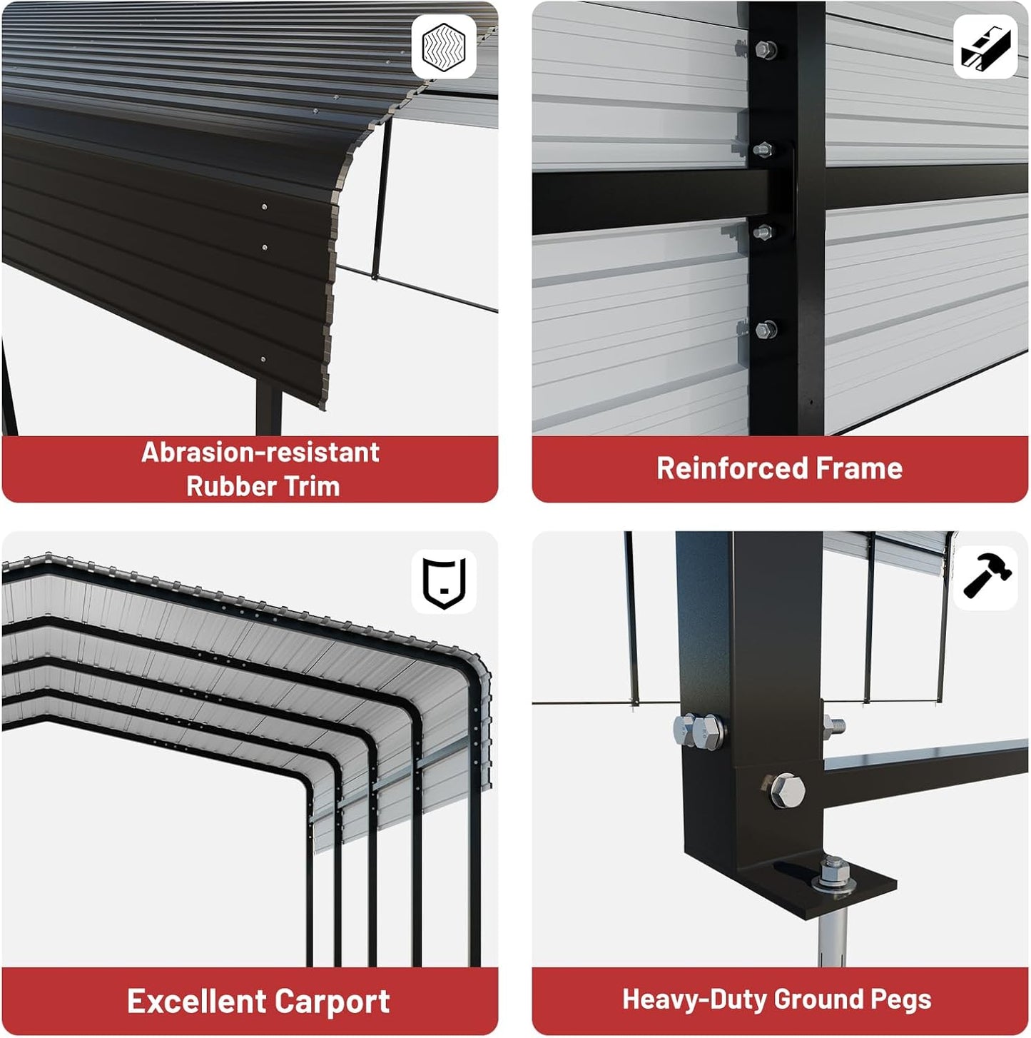 Metal Carport 13 x 20 FT with Heavy Duty Frame & Galvanized Steel Roof, Metal Car Garage, Sturdy Canopy Shelter for Car, Truck, Pickup, SUV, Tractor, and Boat