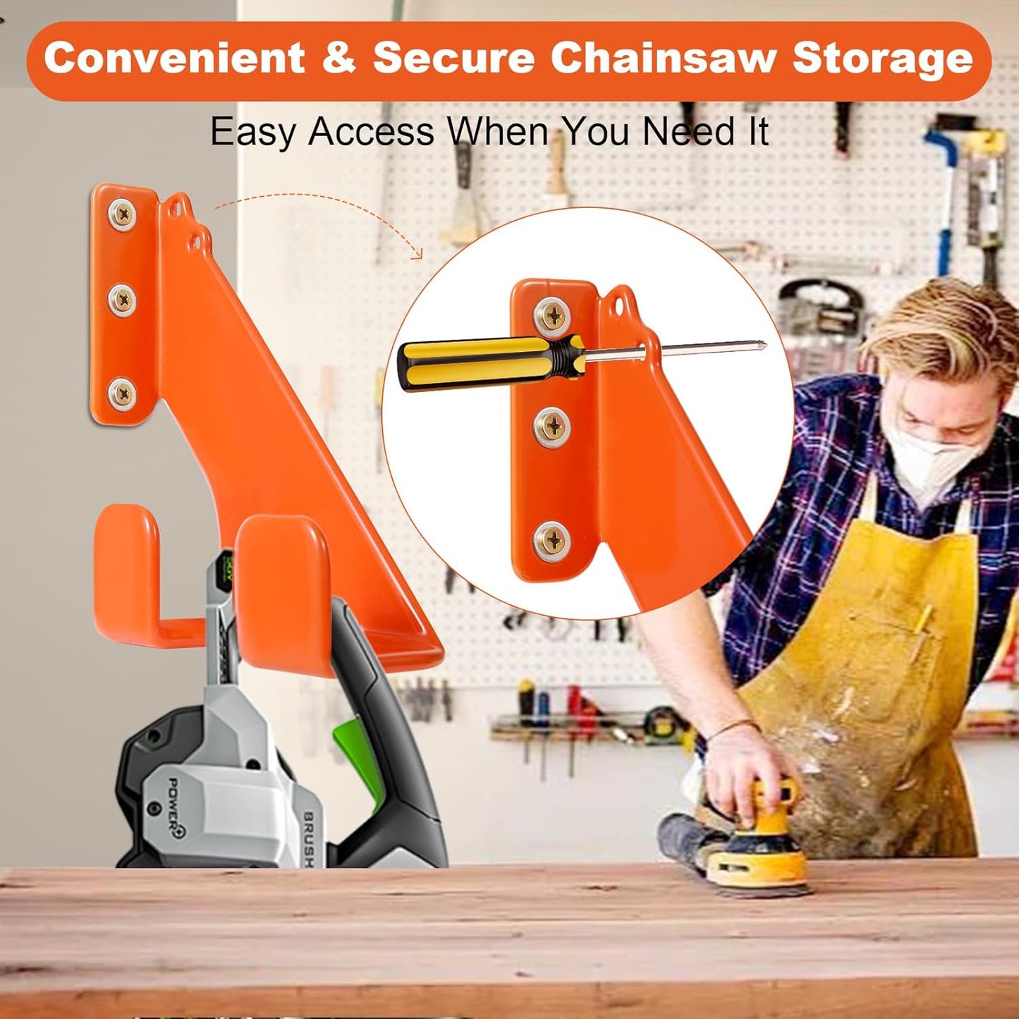 Chainsaw Hanger,Heavy Duty Chainsaw Hanger, 2 Pack Wall Mount Rack, Durable Chainsaw Storage Holder for Garage & Shed, Anti-Scratch Chainsaw Hook for Space-Saving Organization