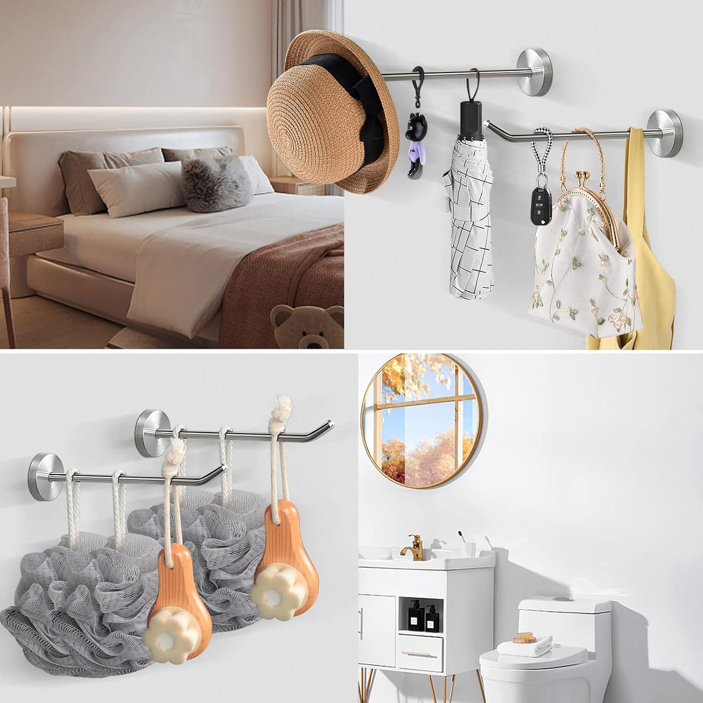 NearMoon Coat Hooks, Wall Hooks for Hanging Hat Hurse Robe, 304 Stainless Steel Heavy Duty Towel Hangers for Bathroom Livingroom Hotel Kitchen Garage, 6 Pack (6 Inch, Brushed Nickel)