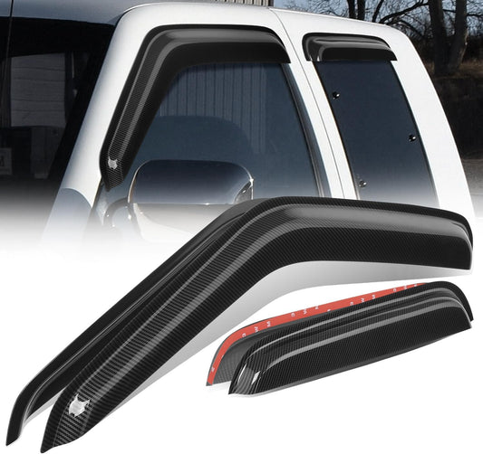 Auto Dynasty Set of 4 Carbon Fiber Pattern Window Visors Compatible with 1988-2000 Chevy GMC C1500 C2500 C3500 K1500 K2500 K3500, Tape-On Rain Guards Shield Vent Shade Deflector Glossy Black