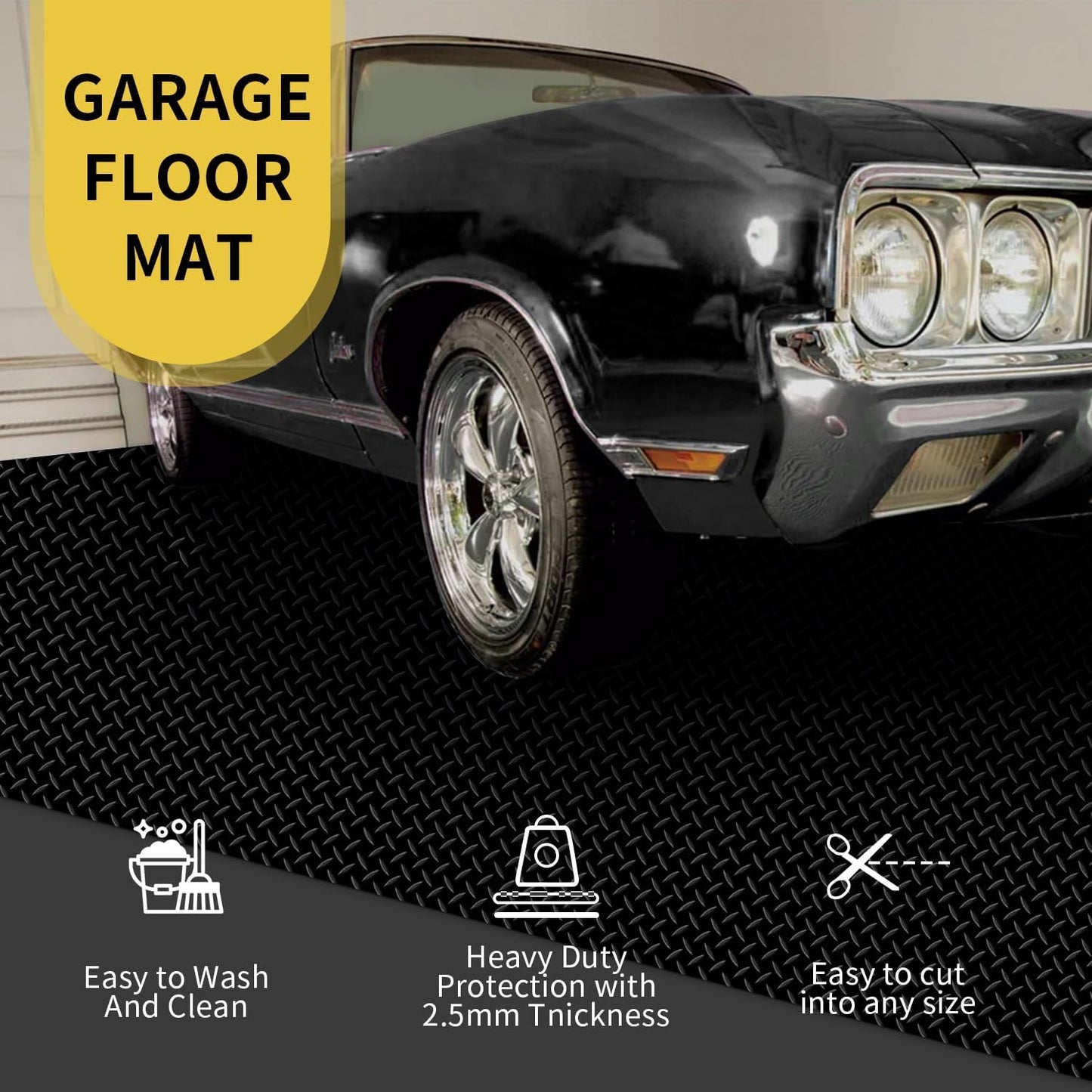 Premium Garage Floor Mat, Commercial Grade Heavy Duty Parking Mat for Garage Floor, Golf Cart Parking, Water/Stain Resistant Floor Runner (Black Diamond, 2 Rolls x 4 x 10 Feet)