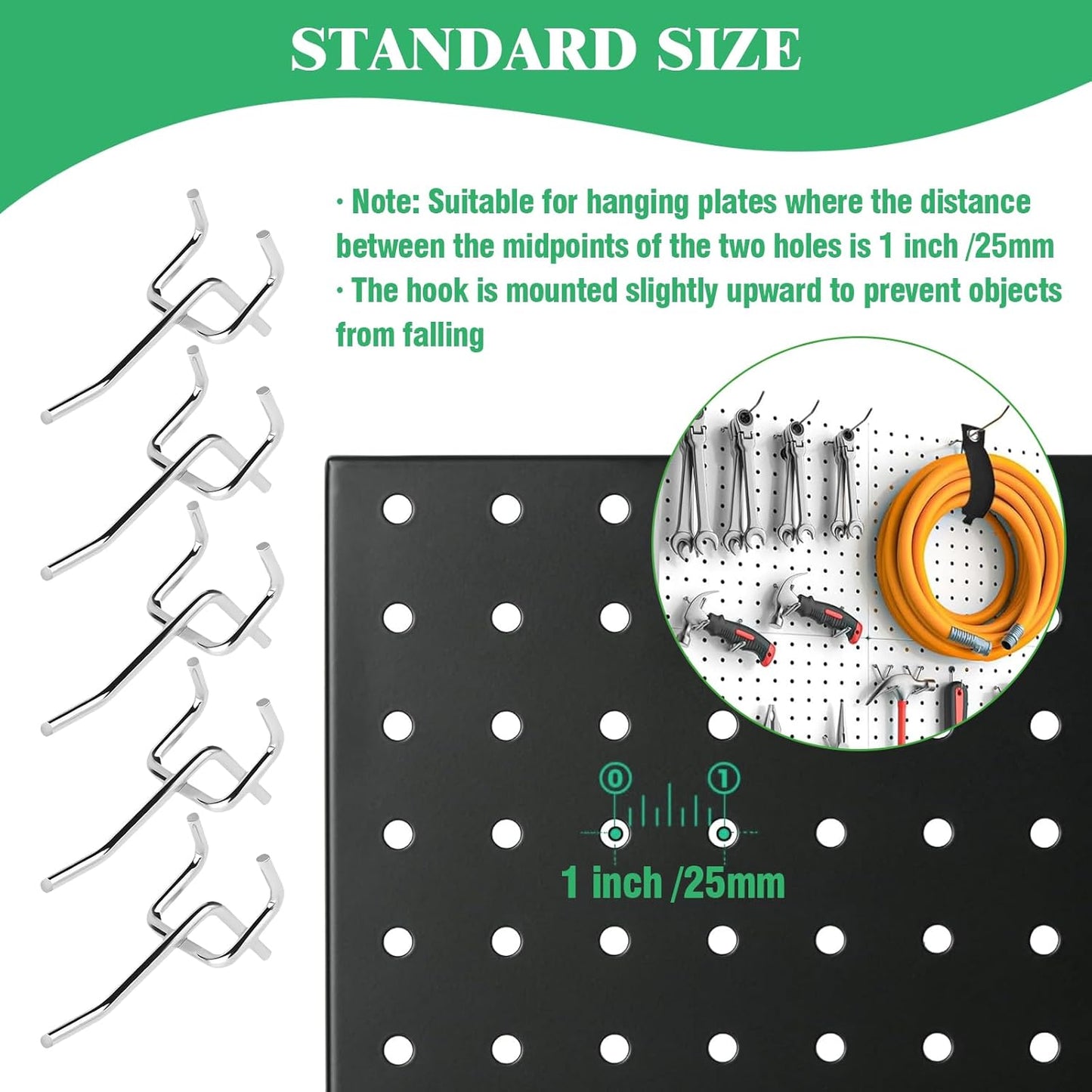 50Pcs 2"/5CM Pegboard Hooks Assortment Set, Metal Peg Board Hooks with 2.5mm Hole Pitch 4mm Wire Diameter Slatwall Hanging Hook for Garage Organization Wall Hanging (Silver)