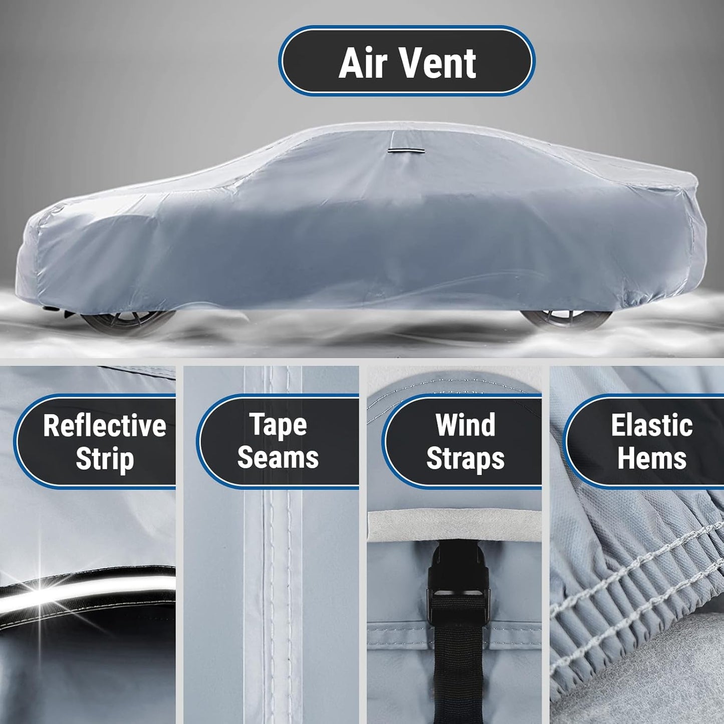 iCarCover Custom Car Cover for Pontiac Tempest 2-Door (1964-1970) Waterproof All-Weather Rain Snow UV Sun Protector Full Exterior Indoor Outdoor Car Cover (Stripe - Gray/Black)