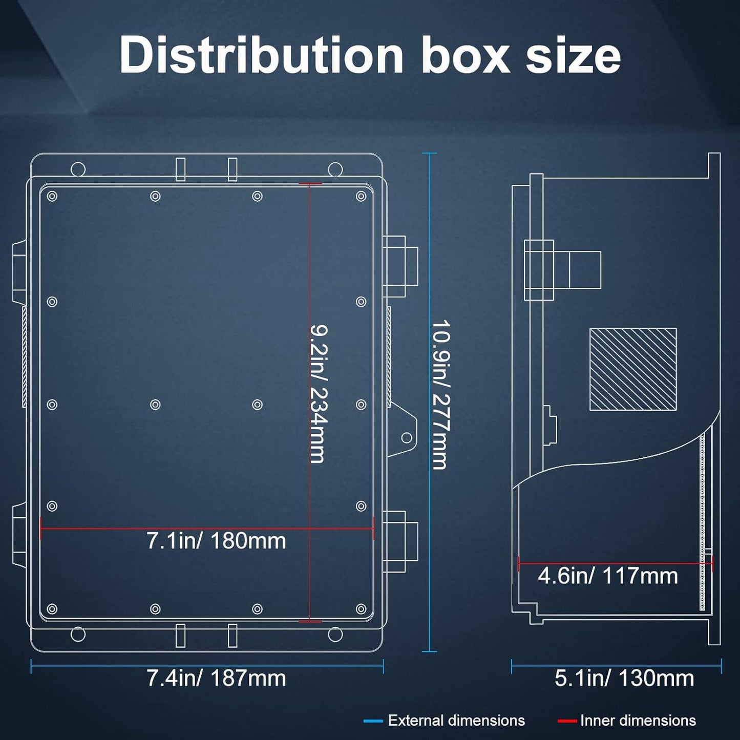 Outdoor Electrical Junction Box, ABS Water Resistant Enclosure with Internal Mounting Panel & Hinged Cover, 9.2" H* 7" L* 4.6" W