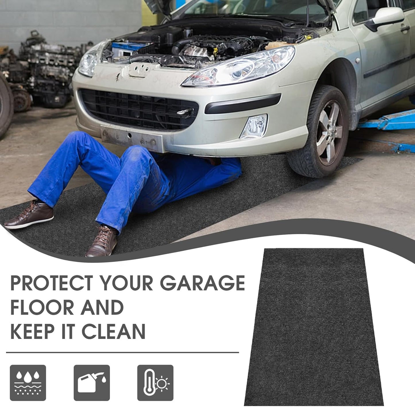 GlowShade 2 Pack Oil Spill Mat, 36 X 60 Inch Garage Floor Mat Under Car, Absorbent Oil Pads Drip Leak Mat with Weather Backing, Reusable, Washable, Non Slip, Protects Floor (2)