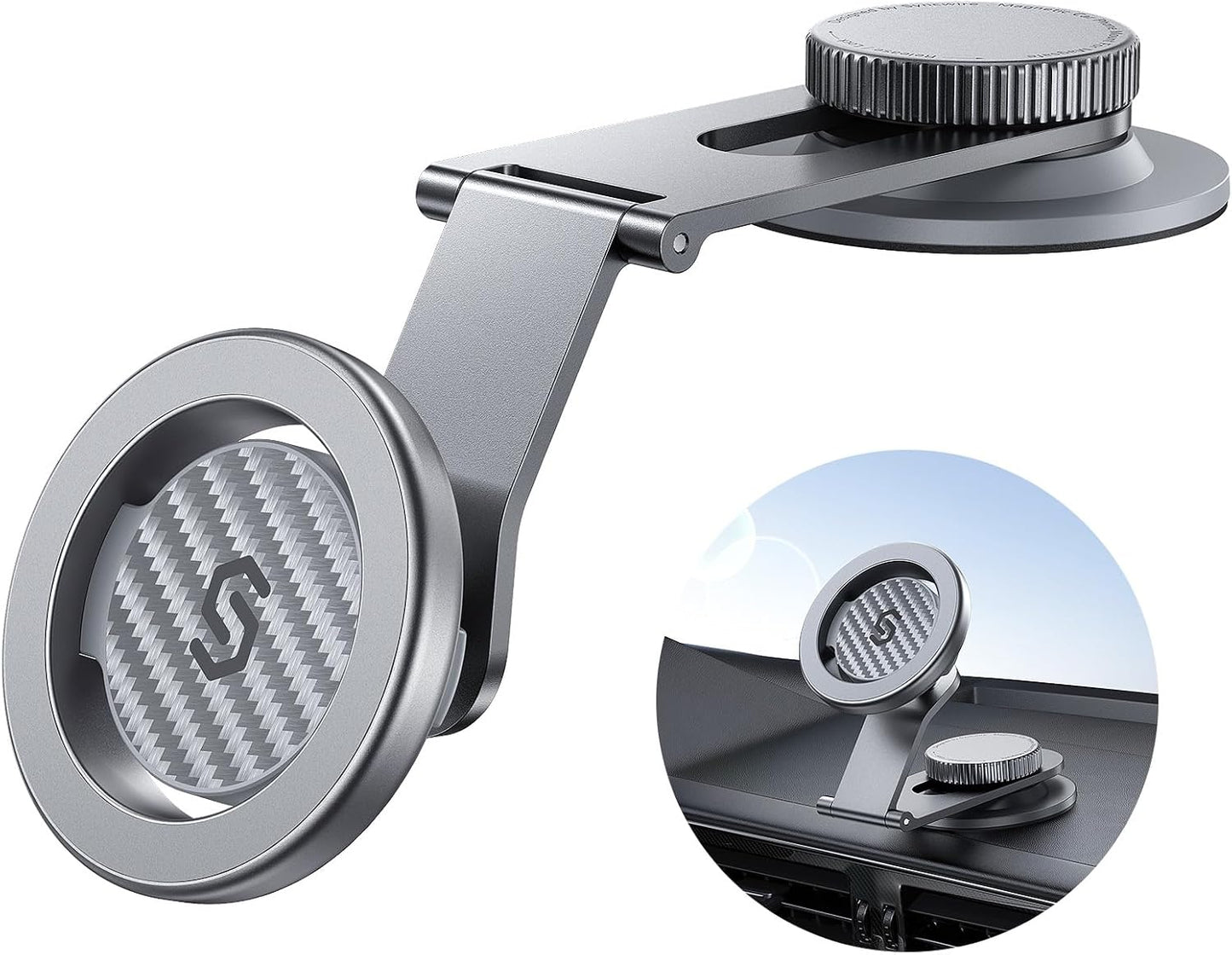 SYNCWIRE Fits MagSafe Car Mount for Universal Dashboard & Tesla Screen, Kevlar Silver Magnetic Phone Holder for Car, Super Stable Magnetic Car Phone Mount for iPhone 16 Pro Max 15 14 13 12&All Phones