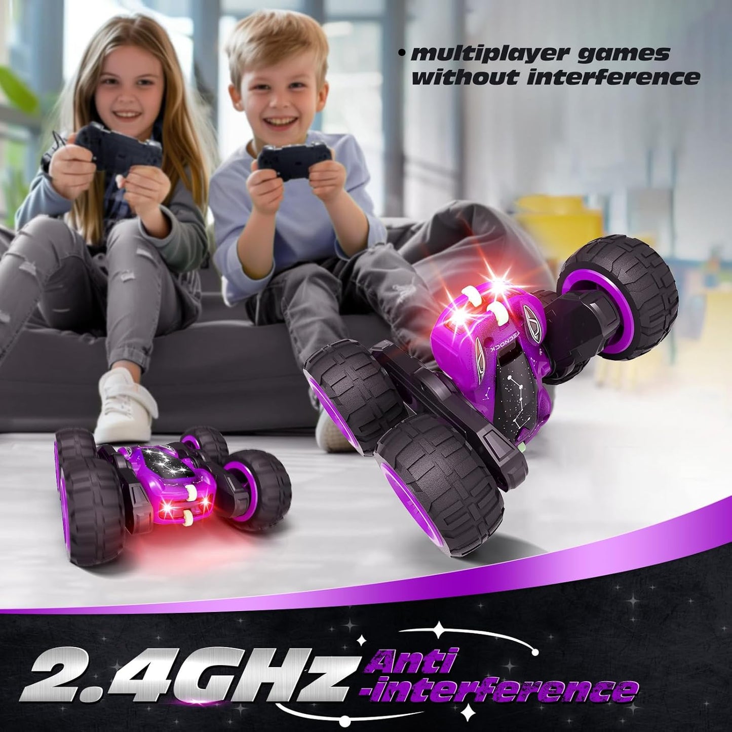 Tecnock Remote Control Car for Kids, 2.4GHz RC Cars with USB-C Easy Charging, 4WD Double Sided 360° Rotates and Flips RC Stunt Car, Toys Gift for Boys and Girls