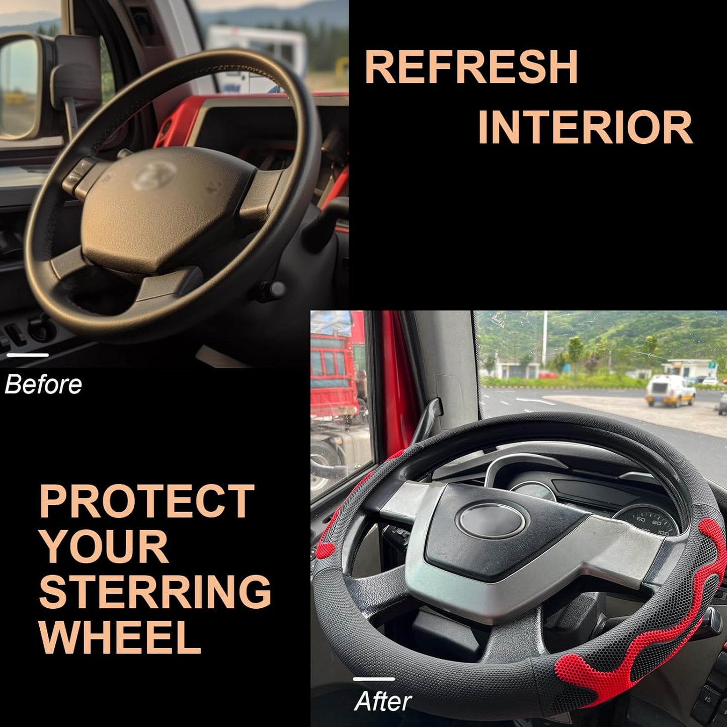 PINCTROT XL Size 17.5-18 Inch Comfy Grip Steering Wheel Cover for Semi Truck, Fits RV, Big Rig Trucker, 18 Wheeler and Classic Cars, Anti-Slip Design 17.5-18 Inch(Silicone Red)