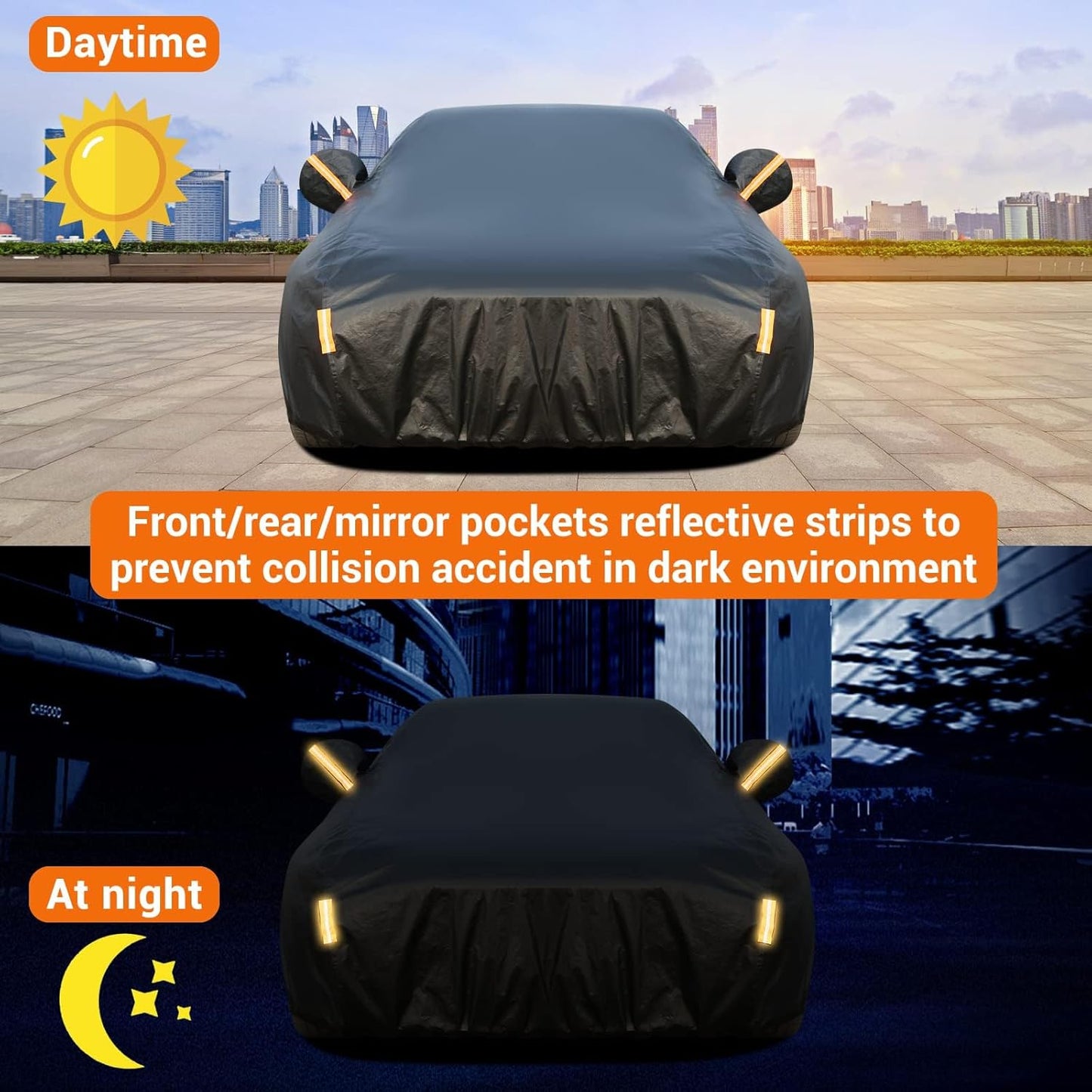 Tecoom All Weather Fleece Lining Car Cover - Windproof, Sun UV Protection, Waterproof, Hail Protector, Zipper Door, Sedan (170-190 Inch)