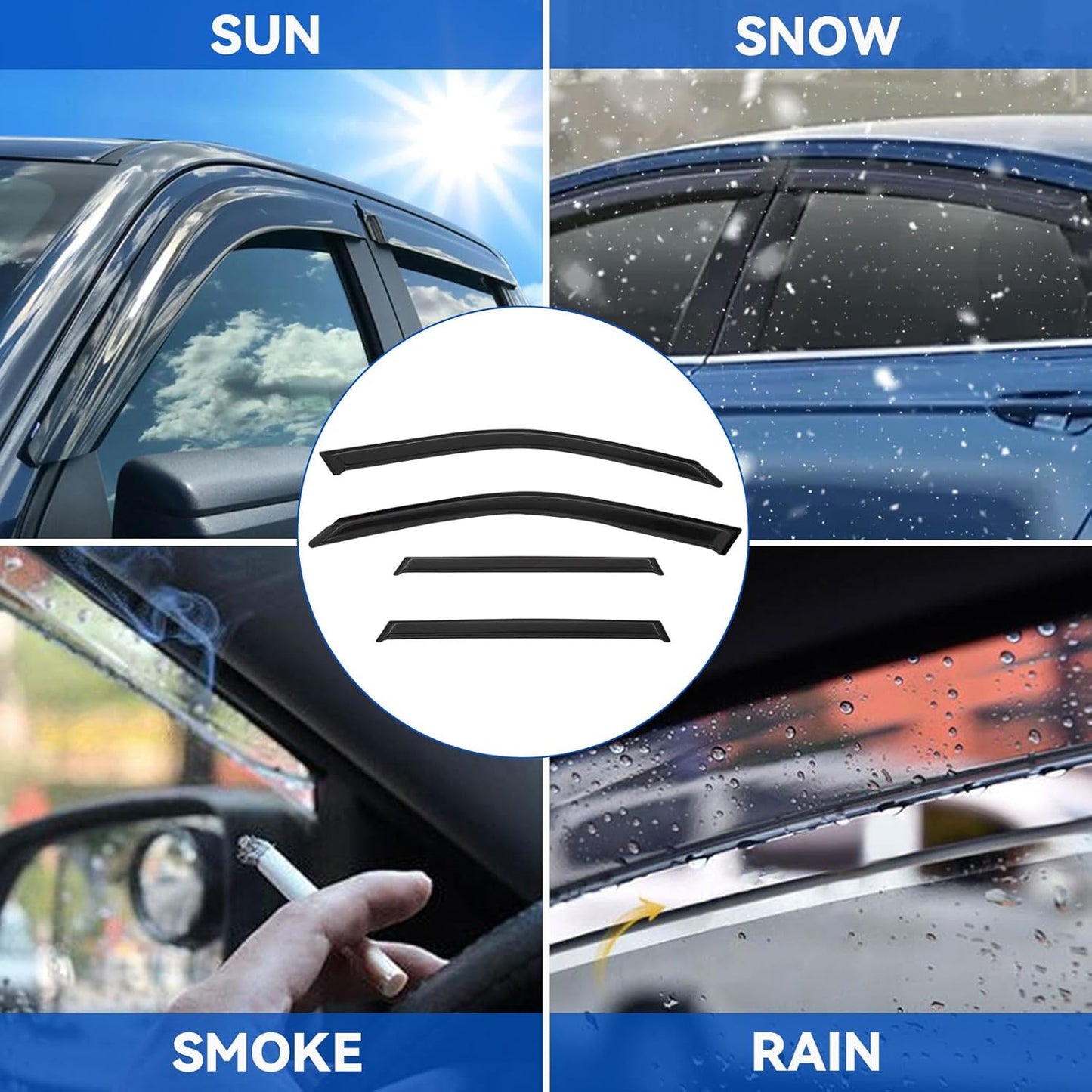 4pcs Front+Rear Smoke Tint Sun/Rain Guard Outside Mount Tape-On Vent Window Visors Compatible with 04-10 BMW X3 E83